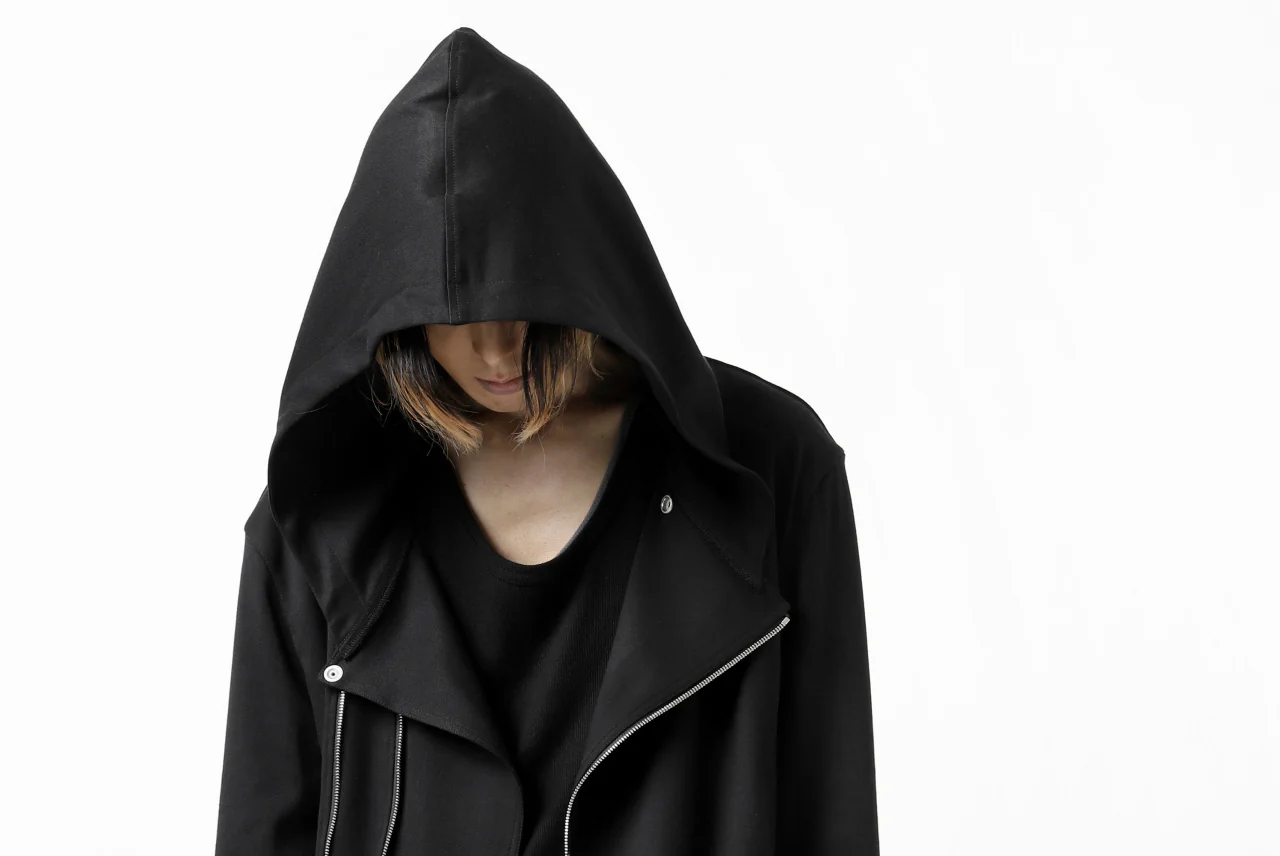 ISAMU KATAYAMA BACKLASH HOODED RIDERS BLOUSON / STRETCH RAYON SILK (BLACK) - Image 61