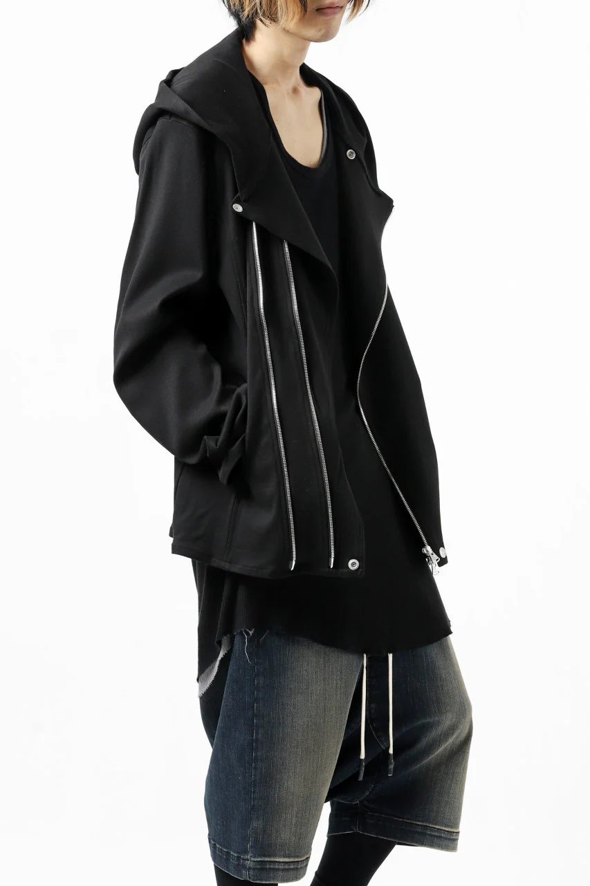 ISAMU KATAYAMA BACKLASH HOODED RIDERS BLOUSON / STRETCH RAYON SILK (BLACK) - Image 7