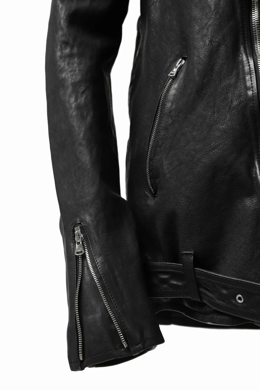 ISAMU KATAYAMA BACKLASH HOODED RIDERS JACKET / GARMENT WASHED JP CALF (BLACK) - Image 34