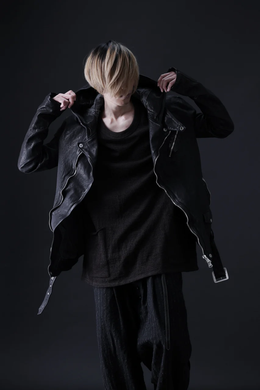 ISAMU KATAYAMA BACKLASH HOODED RIDERS JACKET / GARMENT WASHED JP CALF (BLACK) - Image 56