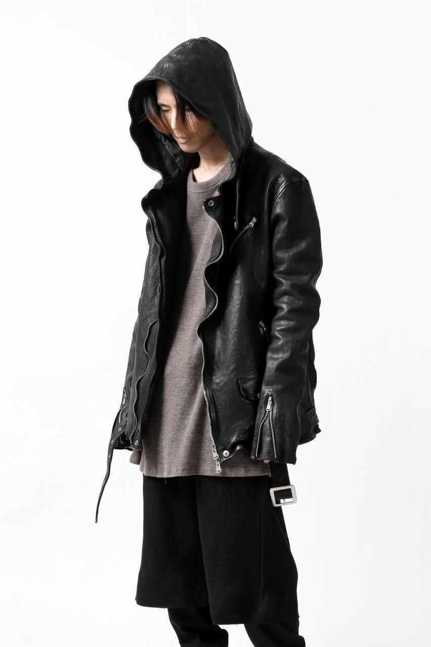 ISAMU KATAYAMA BACKLASH HOODED RIDERS JACKET / GARMENT WASHED JP CALF (BLACK) - Image 57