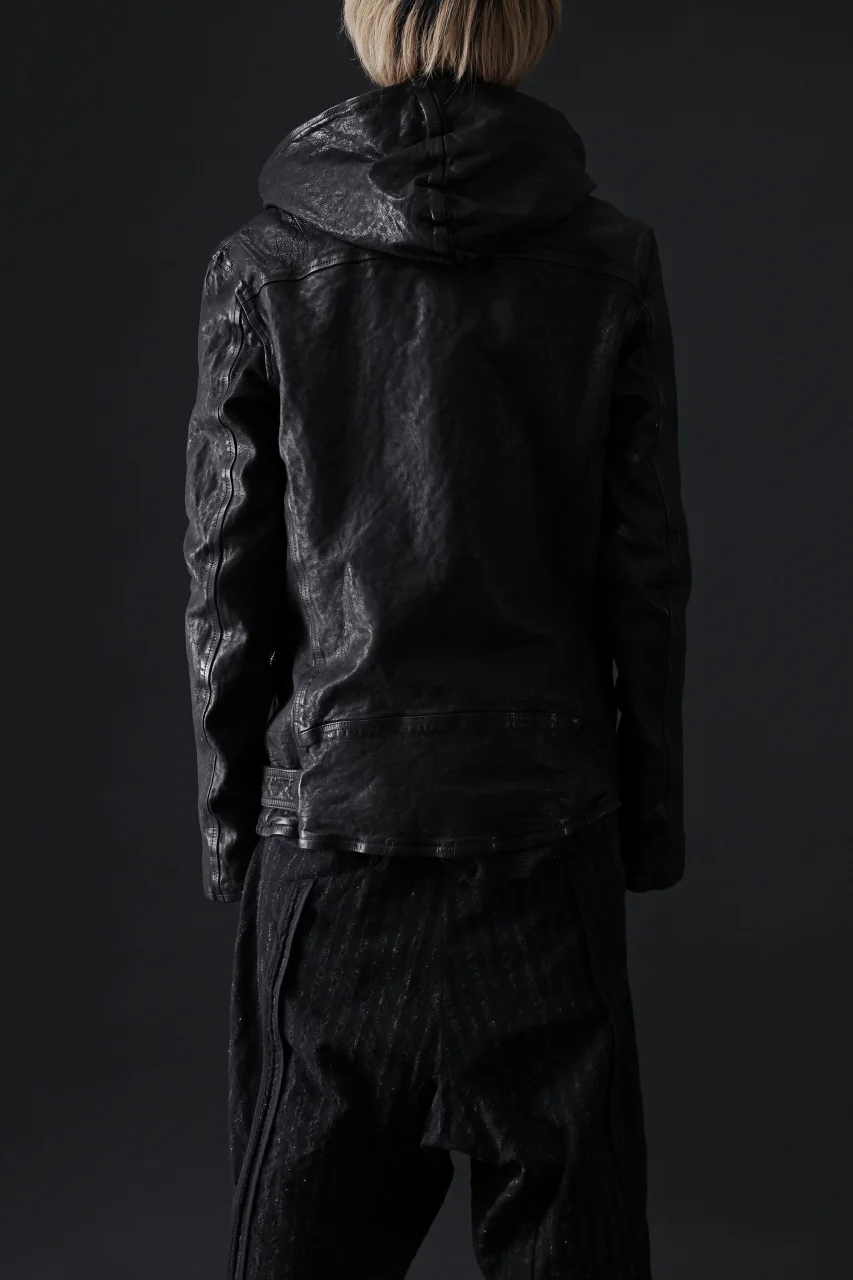 ISAMU KATAYAMA BACKLASH HOODED RIDERS JACKET / GARMENT WASHED JP CALF (BLACK) - Image 69
