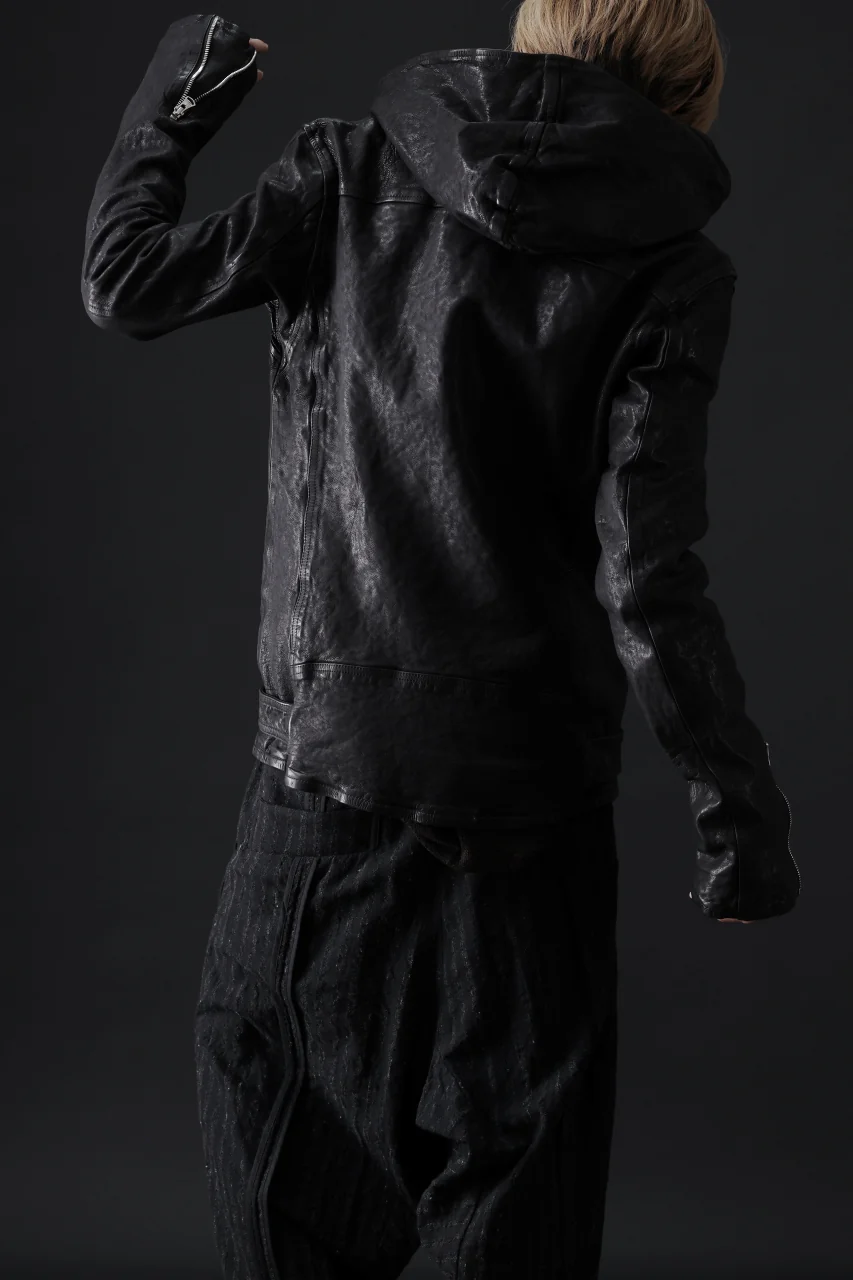 ISAMU KATAYAMA BACKLASH HOODED RIDERS JACKET / GARMENT WASHED JP CALF (BLACK) - Image 72
