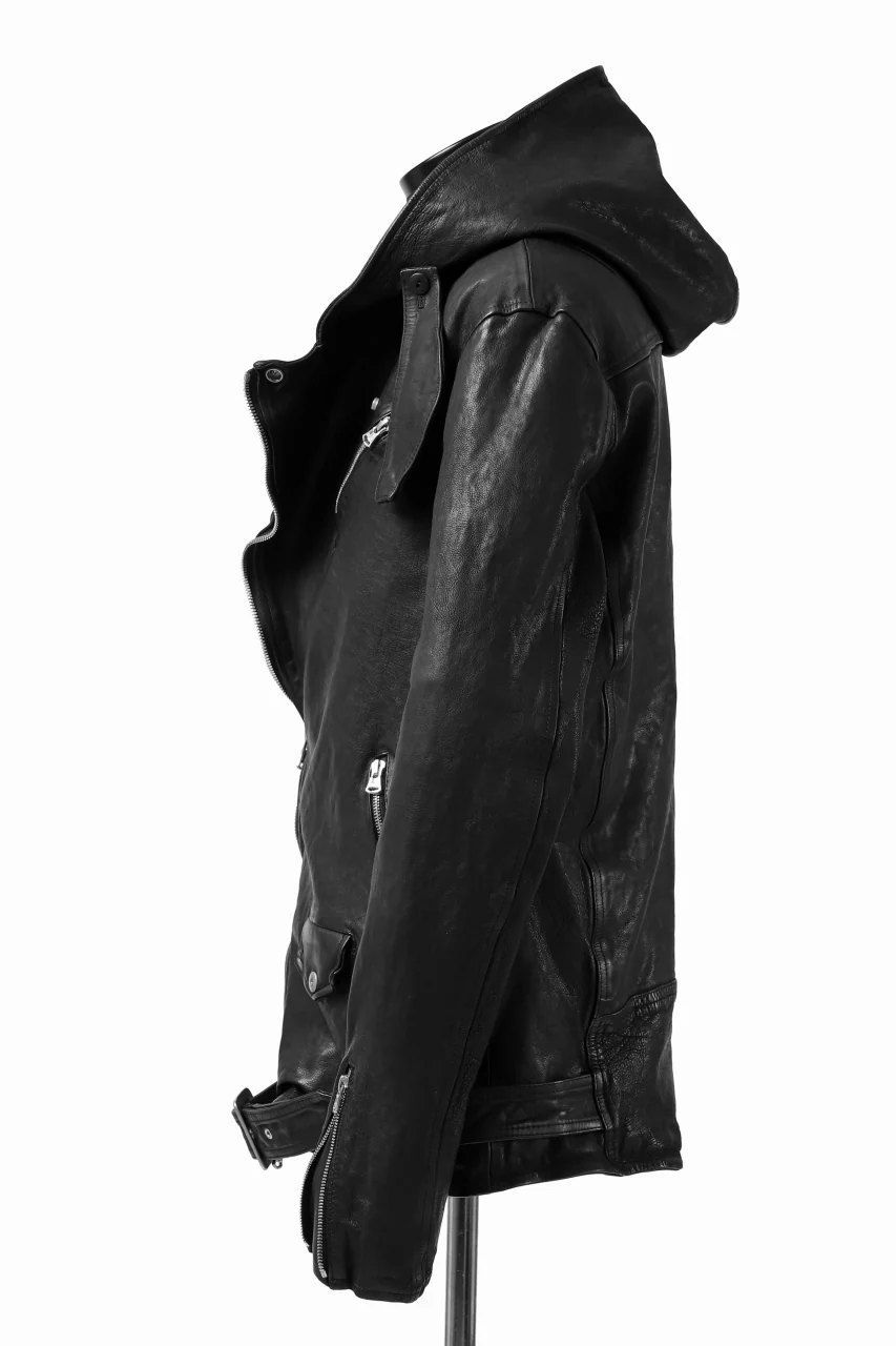 ISAMU KATAYAMA BACKLASH HOODED RIDERS JACKET / JP-CALF GARMENT WASHED (BLACK) - Image 13