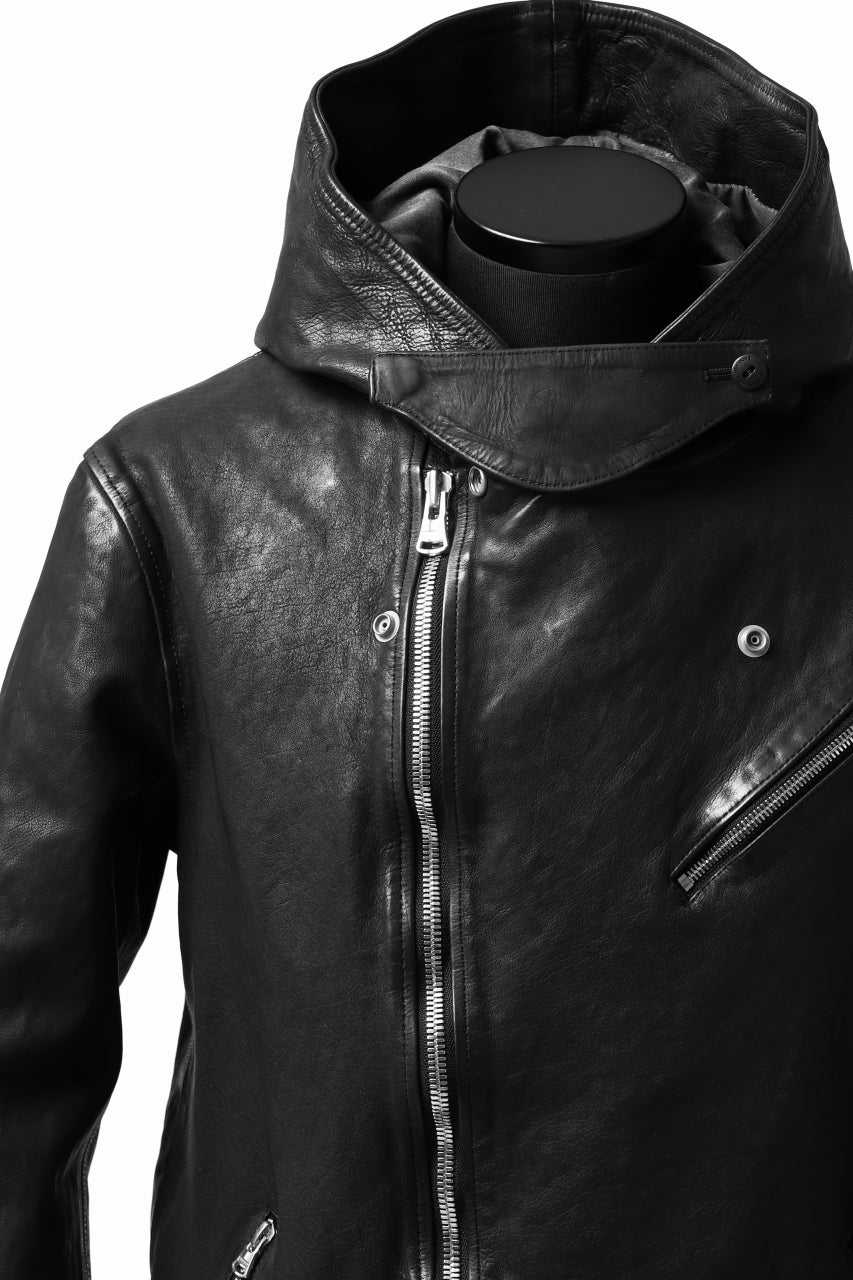 ISAMU KATAYAMA BACKLASH HOODED RIDERS JACKET / JP-CALF GARMENT WASHED (BLACK) - Image 16
