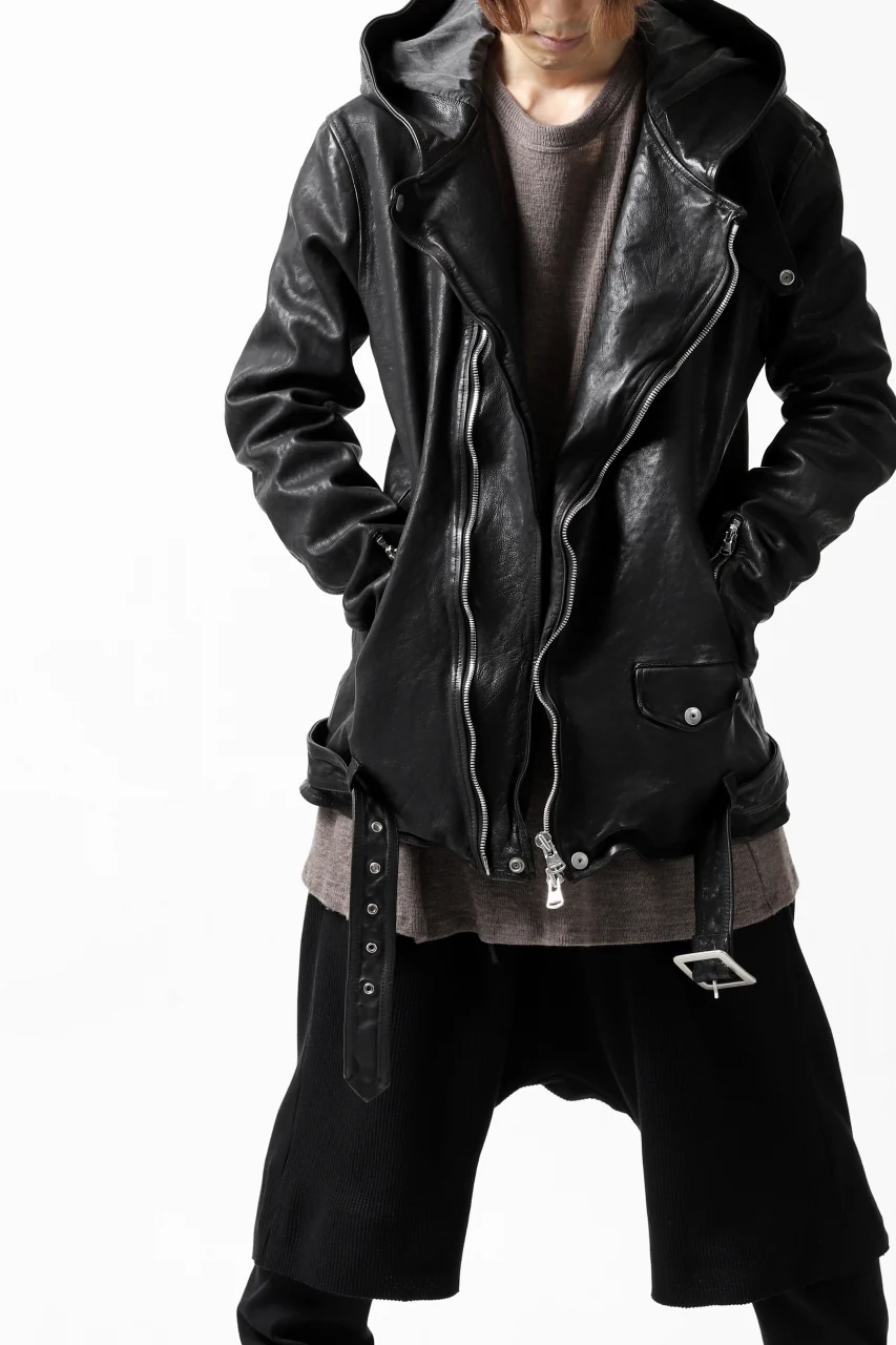 ISAMU KATAYAMA BACKLASH HOODED RIDERS JACKET / JP-CALF GARMENT WASHED (BLACK) - Image 2
