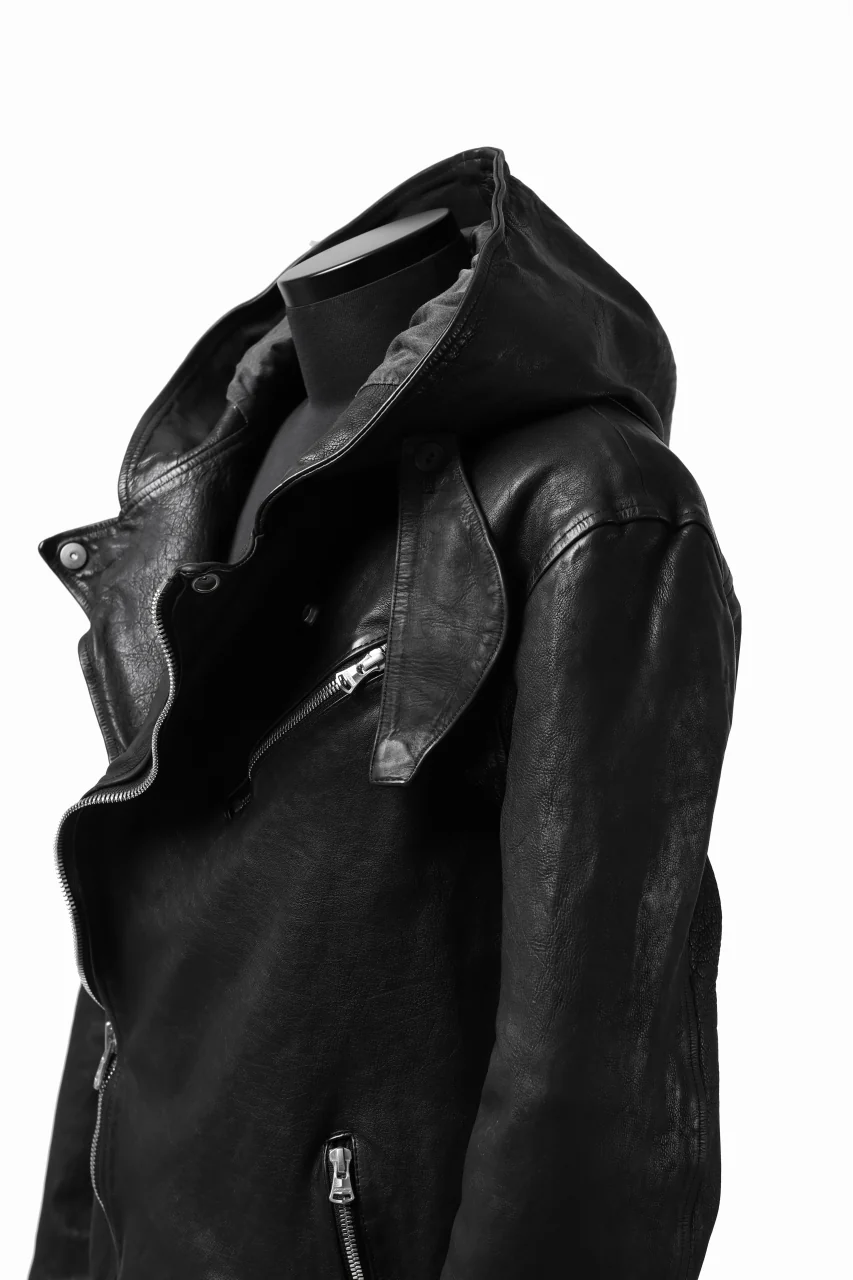ISAMU KATAYAMA BACKLASH HOODED RIDERS JACKET / JP-CALF GARMENT WASHED (BLACK) - Image 26