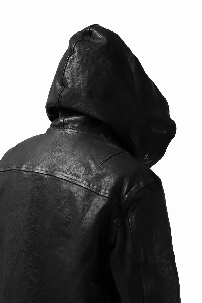 ISAMU KATAYAMA BACKLASH HOODED RIDERS JACKET / JP-CALF GARMENT WASHED (BLACK) - Image 30