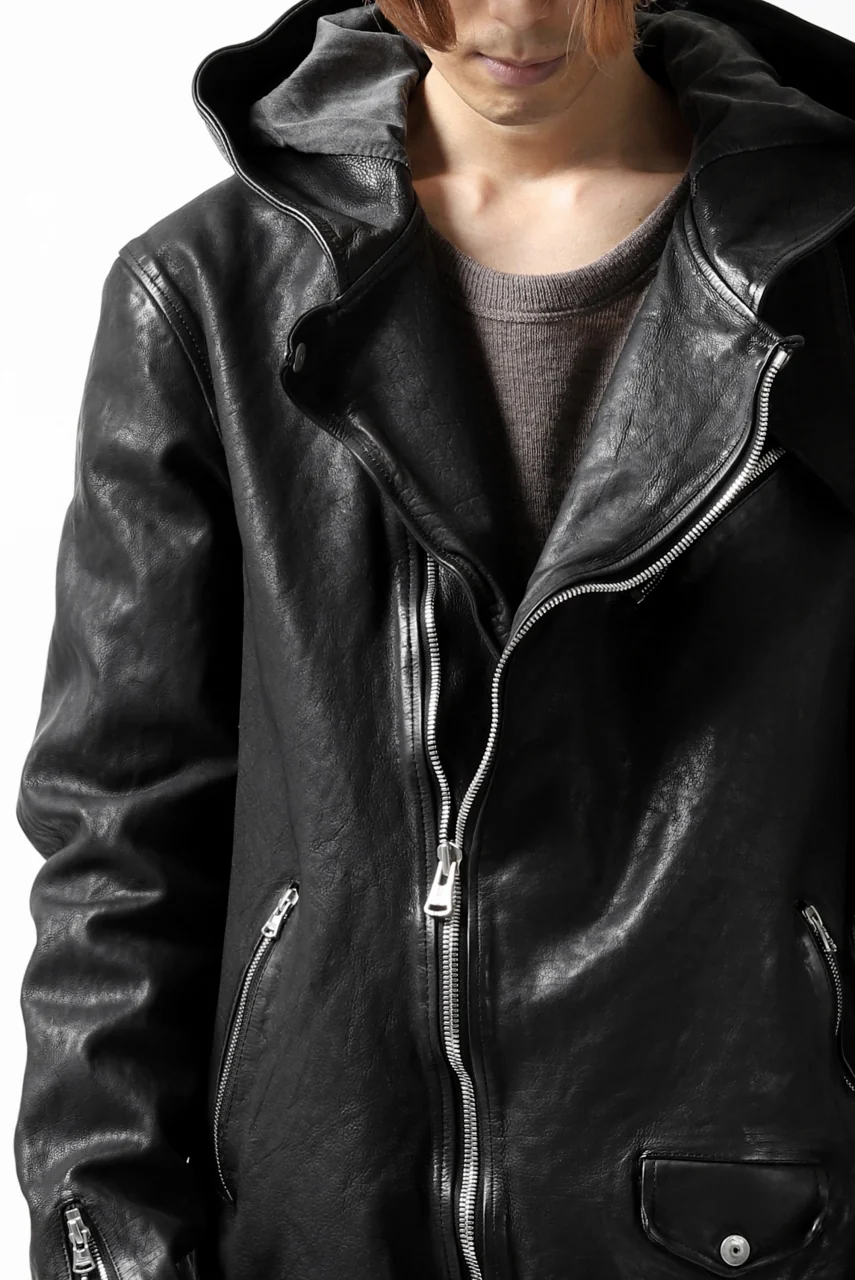 ISAMU KATAYAMA BACKLASH HOODED RIDERS JACKET / JP-CALF GARMENT WASHED (BLACK) - Image 46
