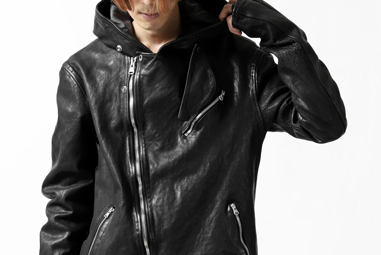 ISAMU KATAYAMA BACKLASH HOODED RIDERS JACKET / JP-CALF GARMENT WASHED (BLACK) - Image 52
