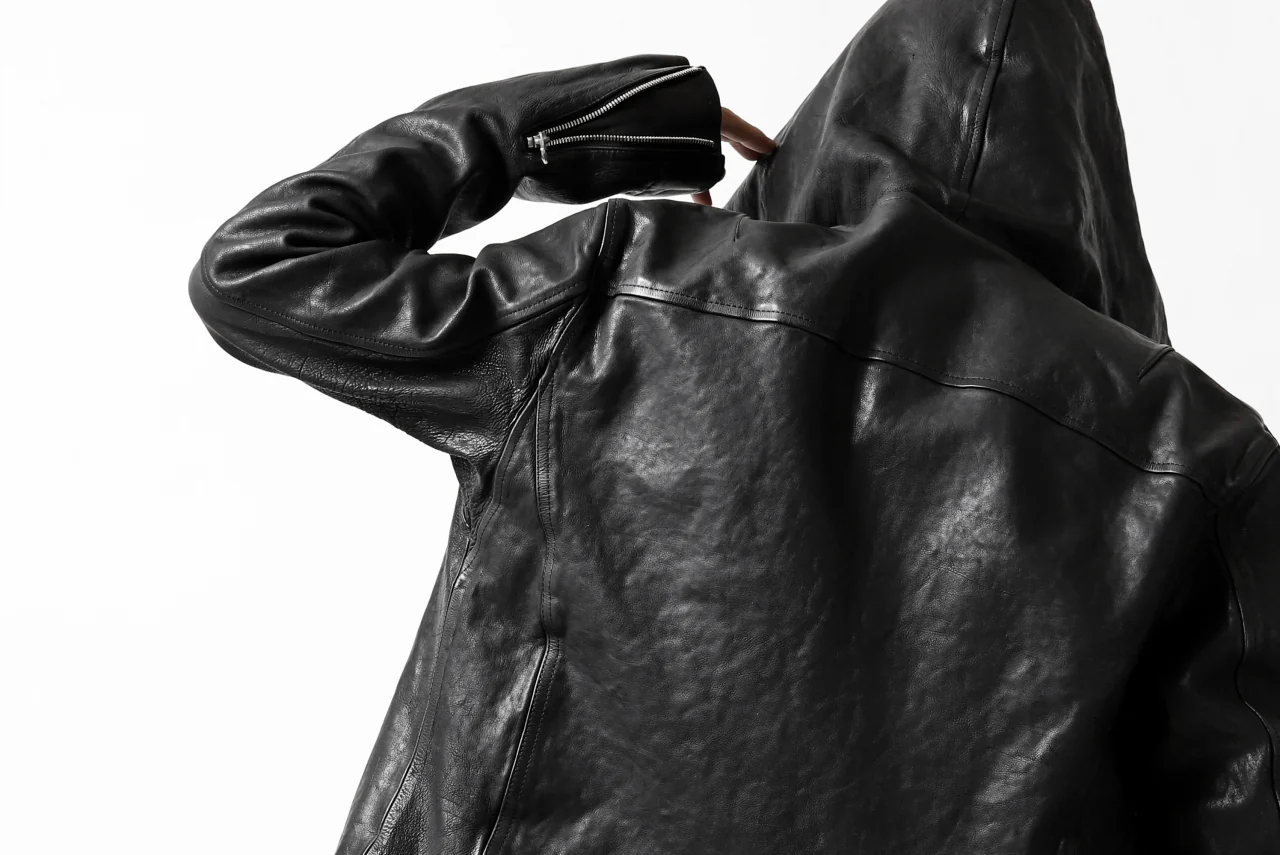 ISAMU KATAYAMA BACKLASH HOODED RIDERS JACKET / JP-CALF GARMENT WASHED (BLACK) - Image 57