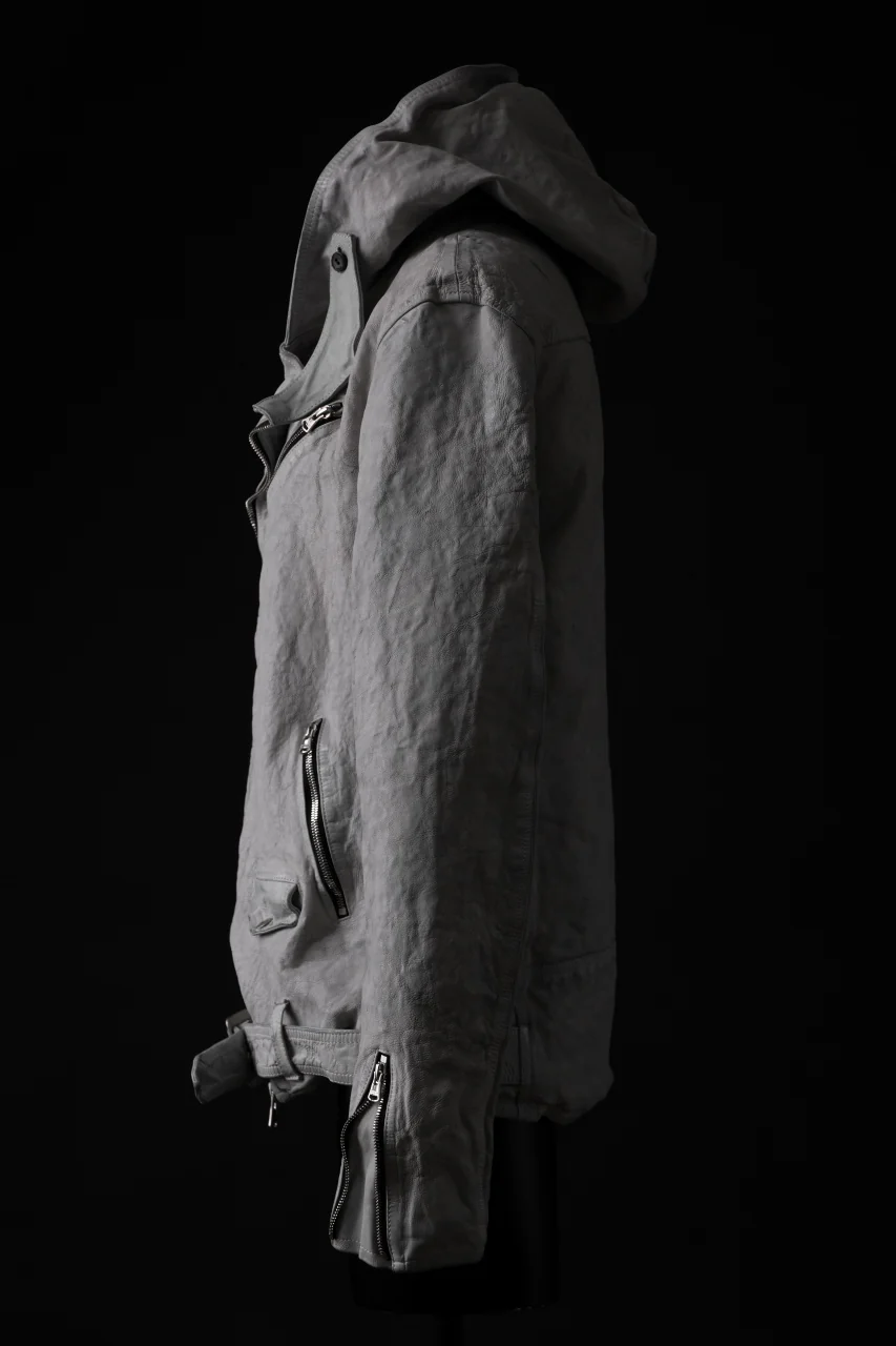 ISAMU KATAYAMA BACKLASH HOODED RIDERS JACKET / NATURAL DYED - GARMENT WASHED JP CALF (WHITE) - Image 10