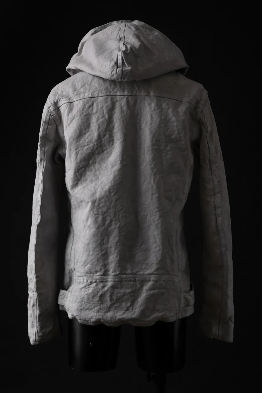 ISAMU KATAYAMA BACKLASH HOODED RIDERS JACKET / NATURAL DYED - GARMENT WASHED JP CALF (WHITE) - Image 11