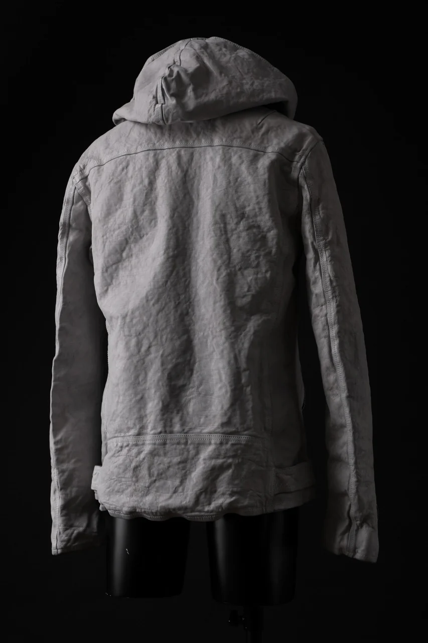 ISAMU KATAYAMA BACKLASH HOODED RIDERS JACKET / NATURAL DYED - GARMENT WASHED JP CALF (WHITE) - Image 12