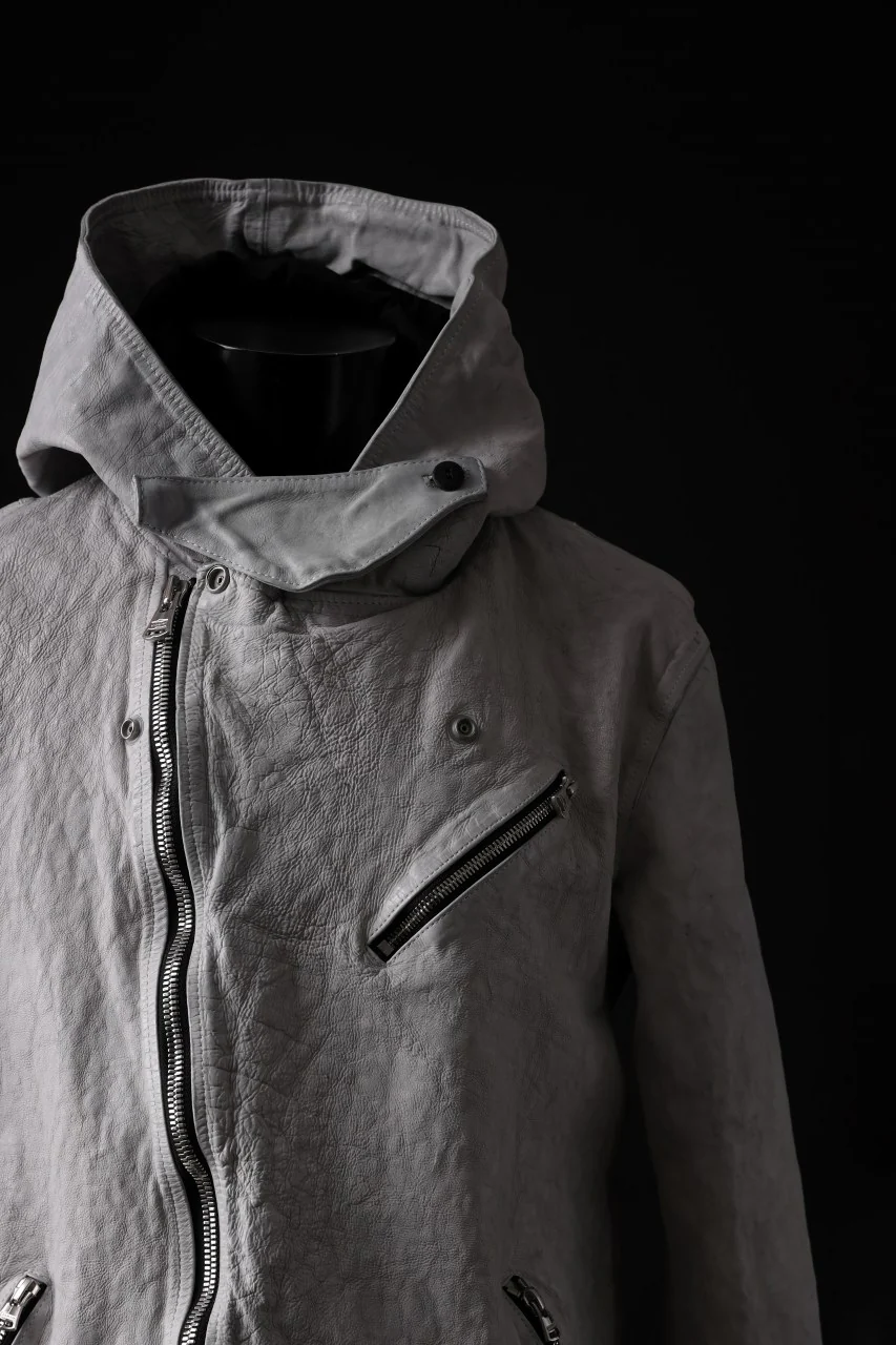 ISAMU KATAYAMA BACKLASH HOODED RIDERS JACKET / NATURAL DYED - GARMENT WASHED JP CALF (WHITE) - Image 14