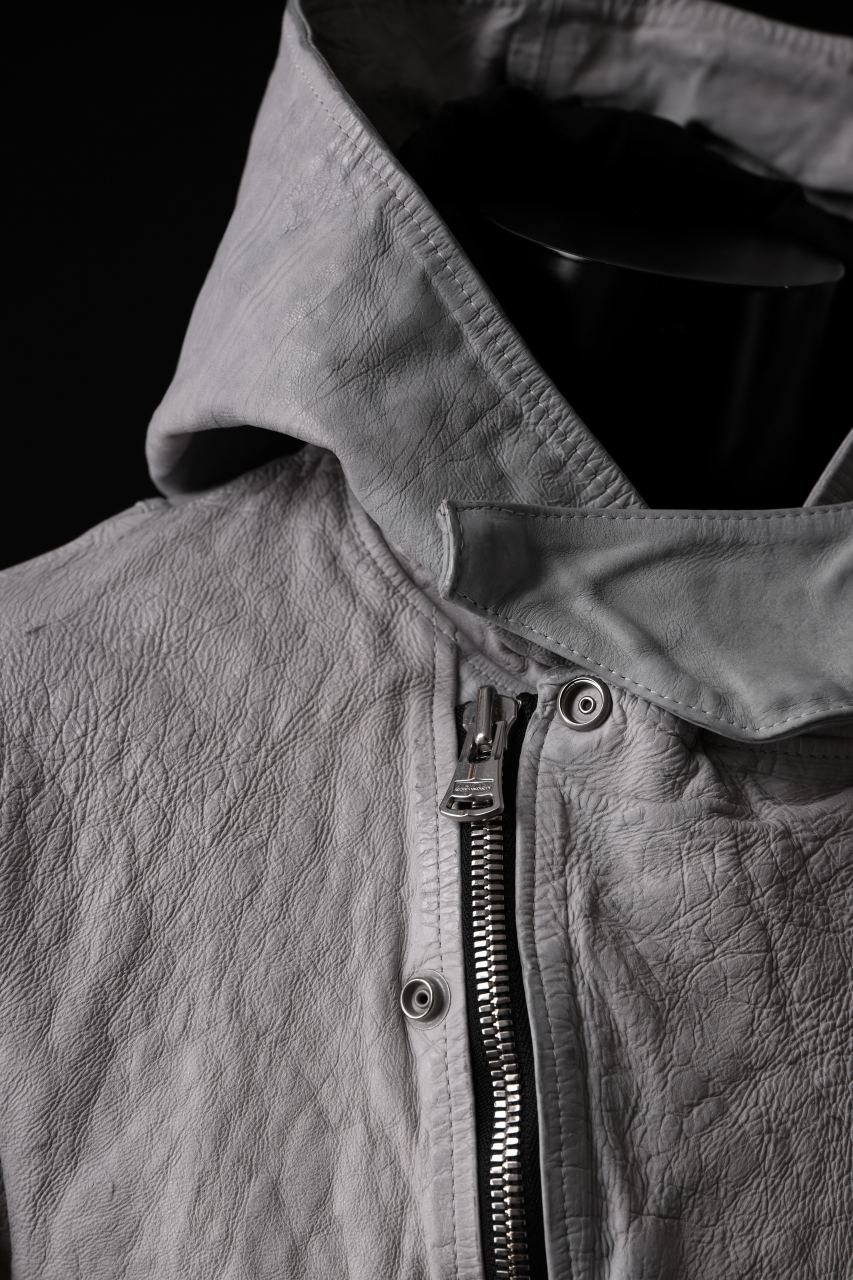 ISAMU KATAYAMA BACKLASH HOODED RIDERS JACKET / NATURAL DYED - GARMENT WASHED JP CALF (WHITE) - Image 16