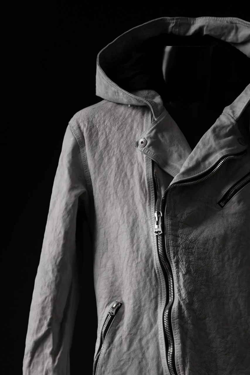 ISAMU KATAYAMA BACKLASH HOODED RIDERS JACKET / NATURAL DYED - GARMENT WASHED JP CALF (WHITE) - Image 17