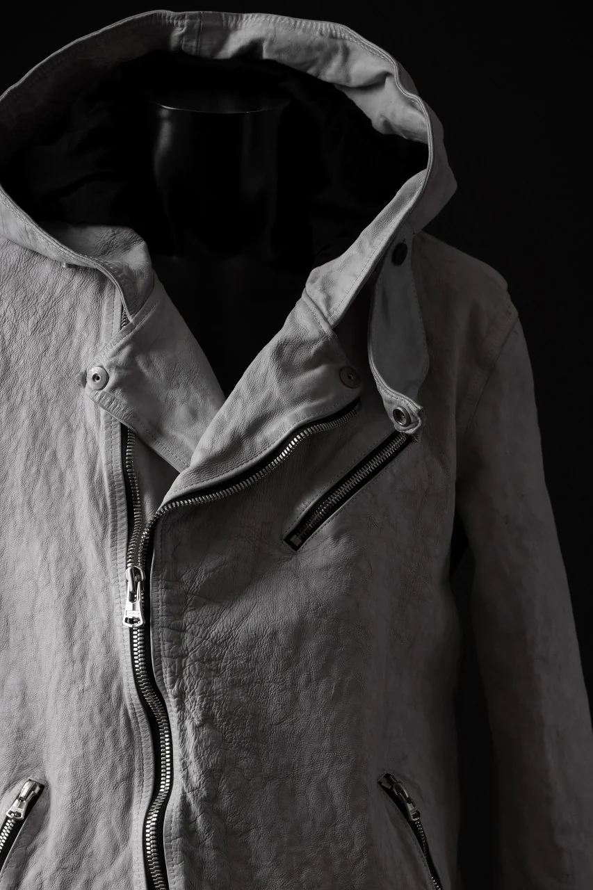 ISAMU KATAYAMA BACKLASH HOODED RIDERS JACKET / NATURAL DYED - GARMENT WASHED JP CALF (WHITE) - Image 18