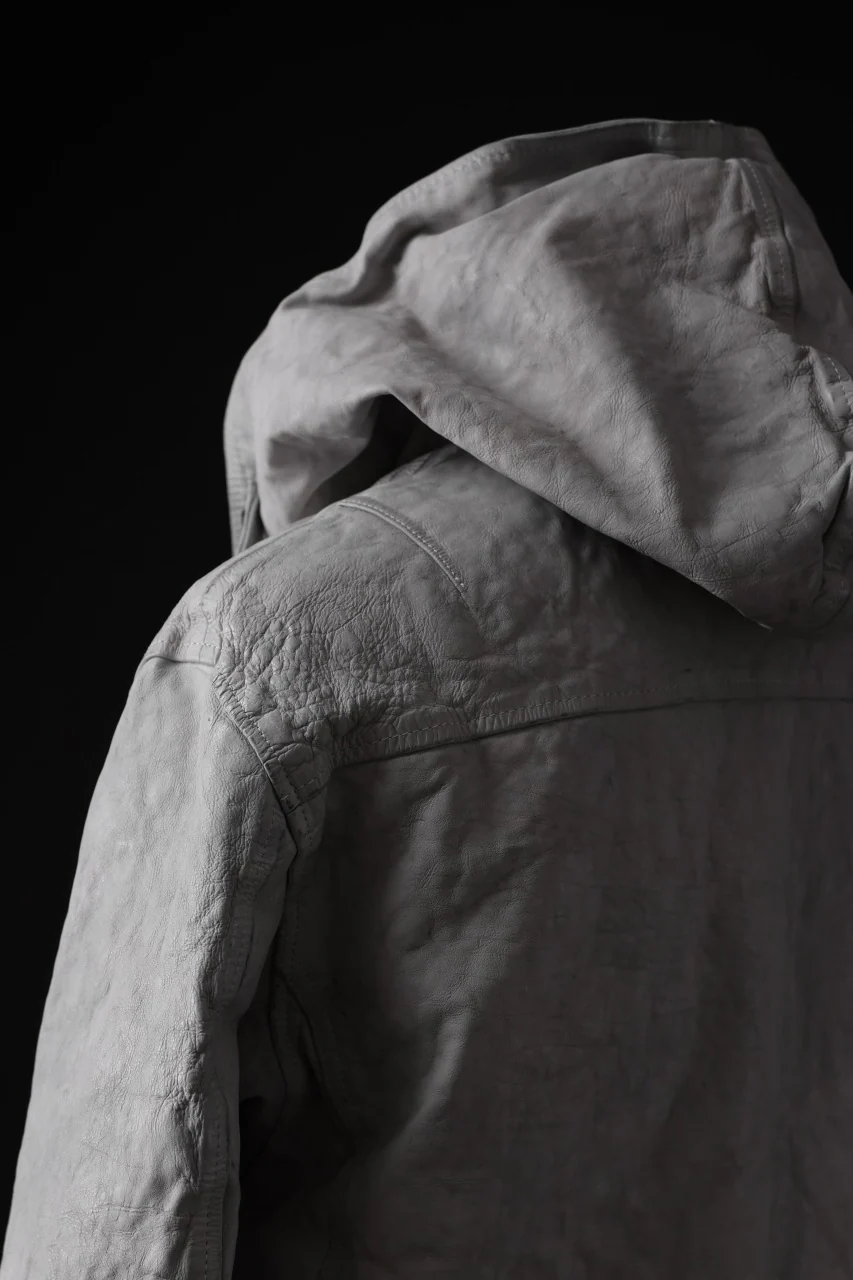 ISAMU KATAYAMA BACKLASH HOODED RIDERS JACKET / NATURAL DYED - GARMENT WASHED JP CALF (WHITE) - Image 26