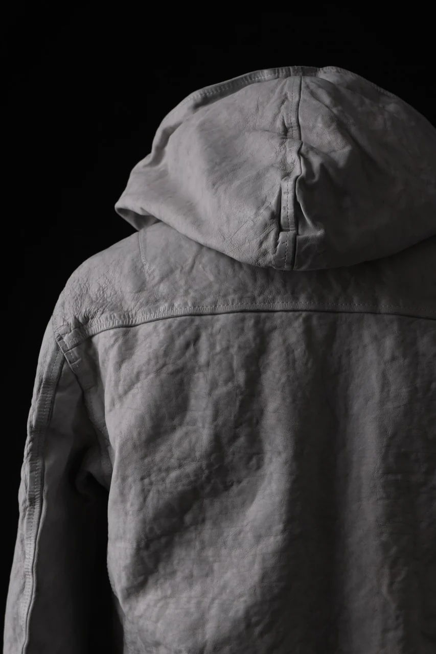 ISAMU KATAYAMA BACKLASH HOODED RIDERS JACKET / NATURAL DYED - GARMENT WASHED JP CALF (WHITE) - Image 27