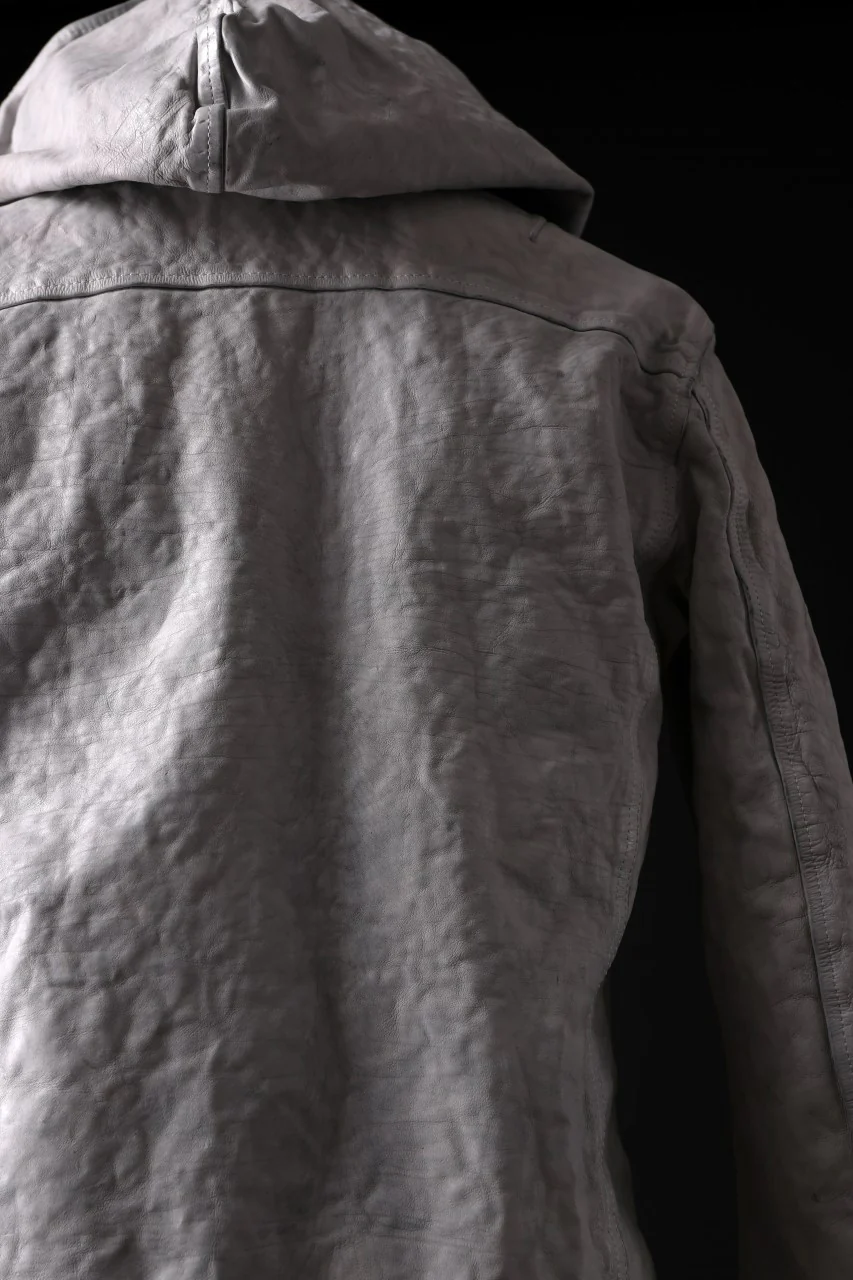 ISAMU KATAYAMA BACKLASH HOODED RIDERS JACKET / NATURAL DYED - GARMENT WASHED JP CALF (WHITE) - Image 28
