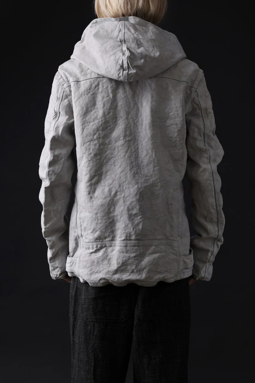 ISAMU KATAYAMA BACKLASH HOODED RIDERS JACKET / NATURAL DYED - GARMENT WASHED JP CALF (WHITE) - Image 40