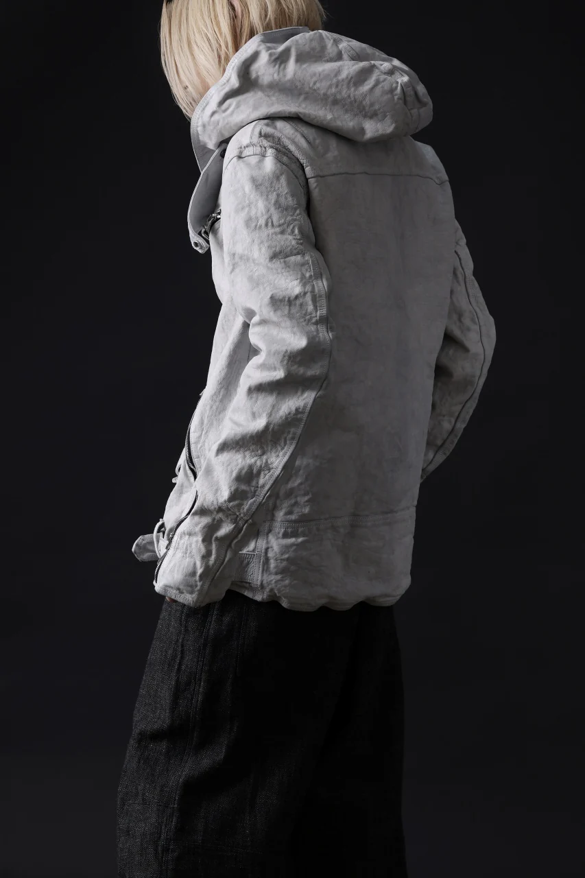 ISAMU KATAYAMA BACKLASH HOODED RIDERS JACKET / NATURAL DYED - GARMENT WASHED JP CALF (WHITE) - Image 41