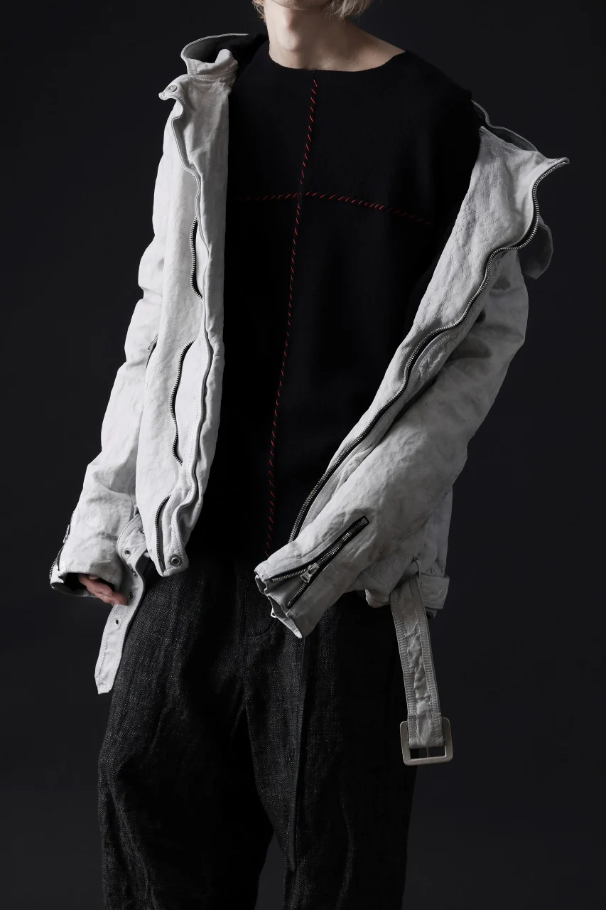 ISAMU KATAYAMA BACKLASH HOODED RIDERS JACKET / NATURAL DYED - GARMENT WASHED JP CALF (WHITE) - Image 43
