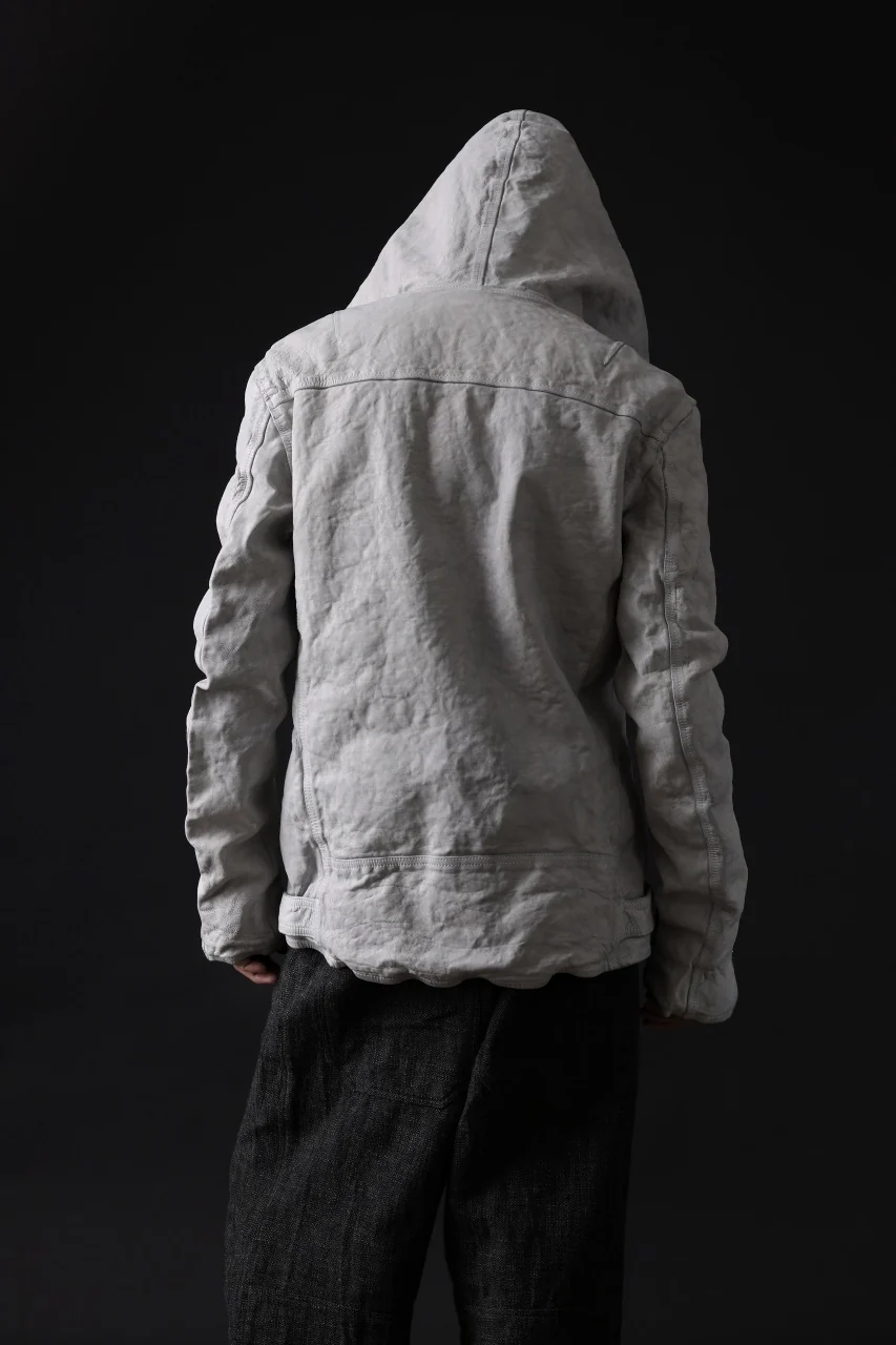 ISAMU KATAYAMA BACKLASH HOODED RIDERS JACKET / NATURAL DYED - GARMENT WASHED JP CALF (WHITE) - Image 48
