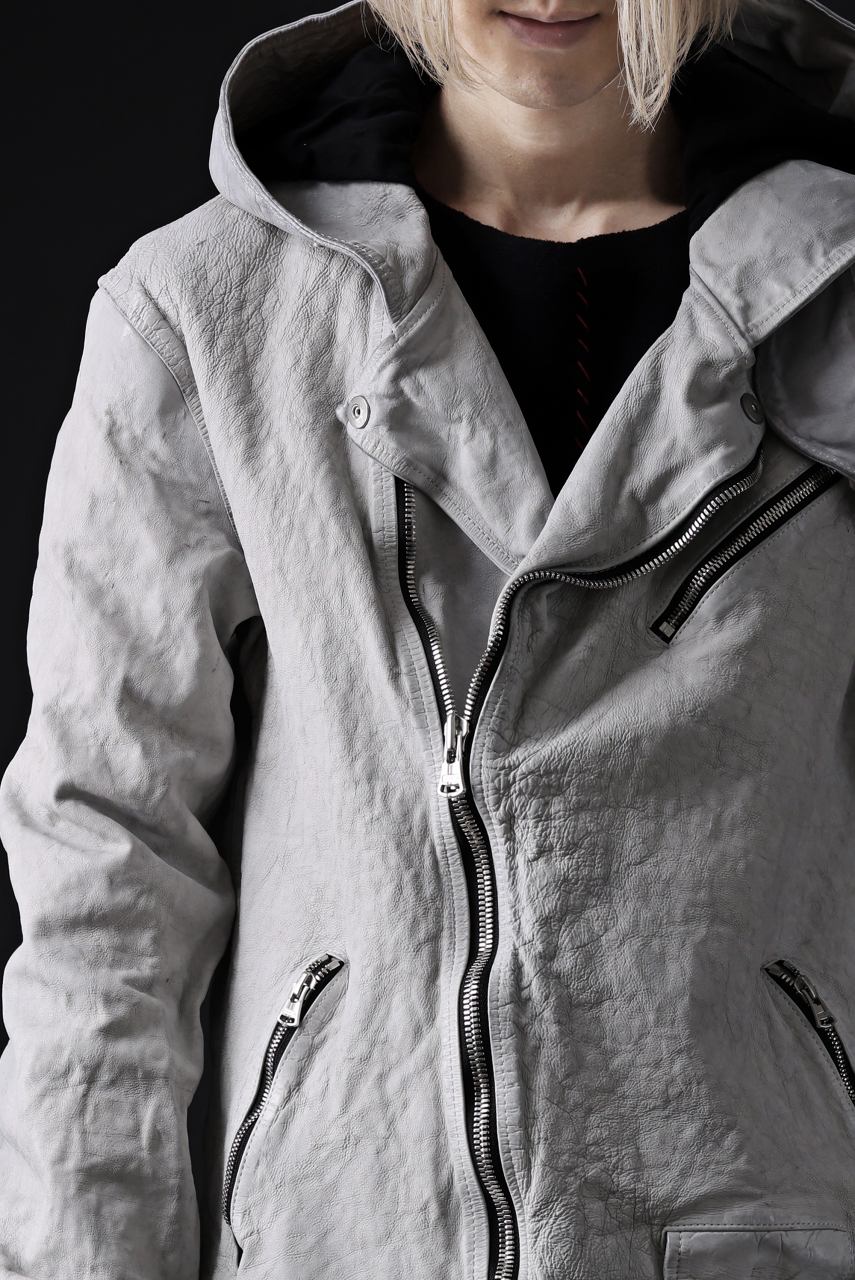ISAMU KATAYAMA BACKLASH HOODED RIDERS JACKET / NATURAL DYED - GARMENT WASHED JP CALF (WHITE) - Image 53