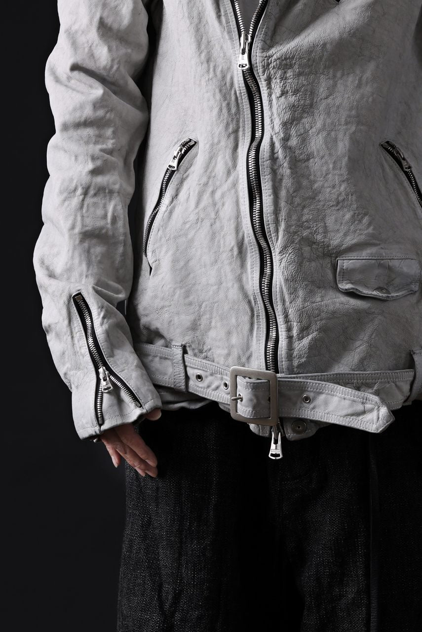 ISAMU KATAYAMA BACKLASH HOODED RIDERS JACKET / NATURAL DYED - GARMENT WASHED JP CALF (WHITE) - Image 56