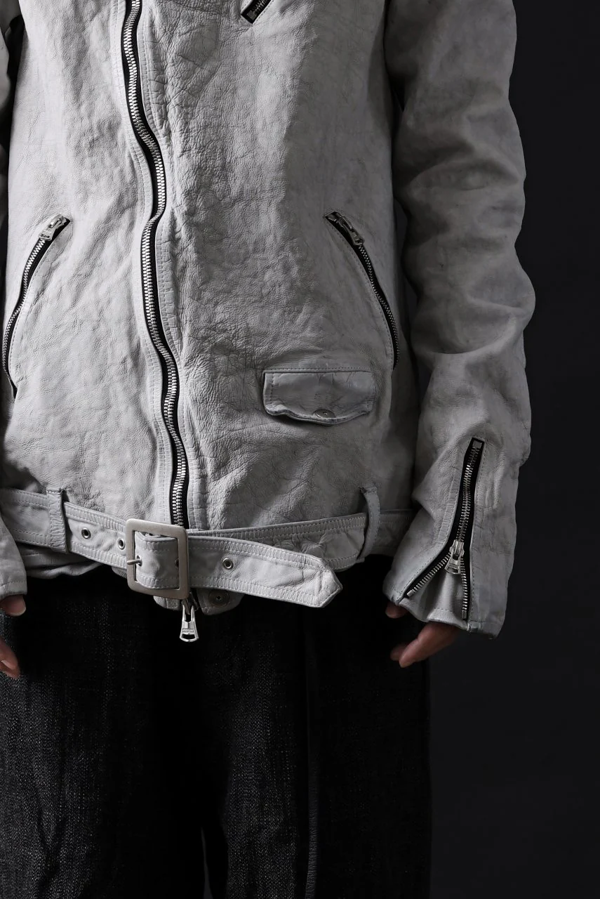 ISAMU KATAYAMA BACKLASH HOODED RIDERS JACKET / NATURAL DYED - GARMENT WASHED JP CALF (WHITE) - Image 58