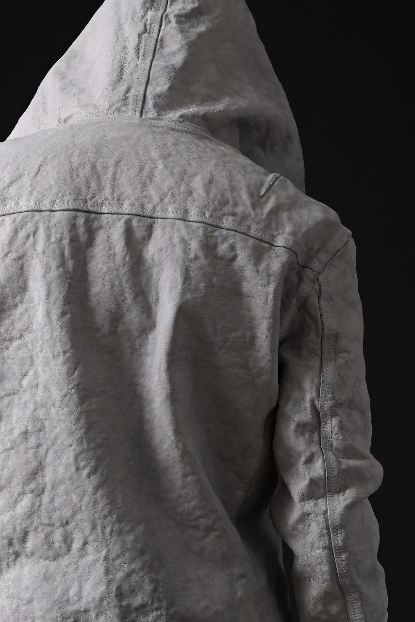 ISAMU KATAYAMA BACKLASH HOODED RIDERS JACKET / NATURAL DYED - GARMENT WASHED JP CALF (WHITE) - Image 59