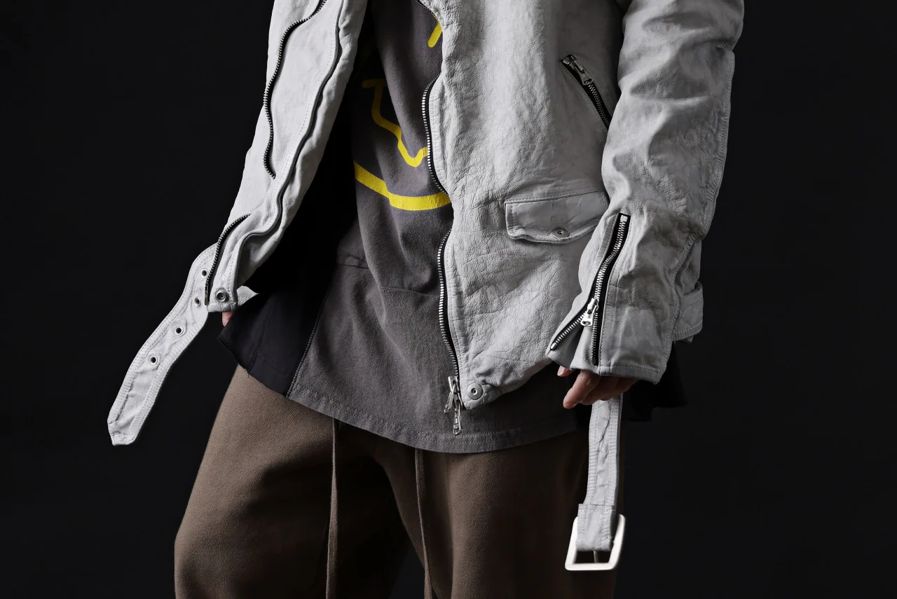 ISAMU KATAYAMA BACKLASH HOODED RIDERS JACKET / NATURAL DYED - GARMENT WASHED JP CALF (WHITE) - Image 62