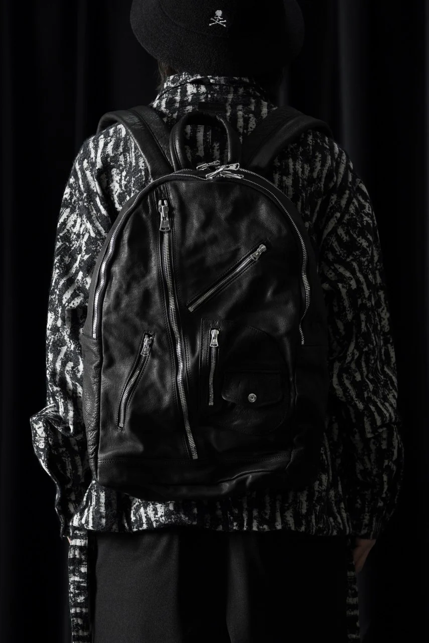 ISAMU KATAYAMA BACKLASH JAPAN CALF GARMENT-WASH RIDERS BACKPACK (BLACK) - Image 11