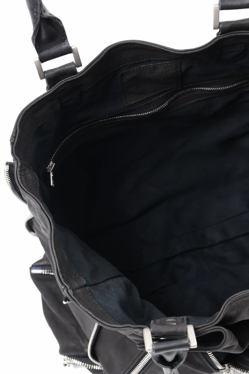 ISAMU KATAYAMA BACKLASH JAPAN CALF GARMENT-WASH RIDERS TOTE BAG (BLACK) - Image 11