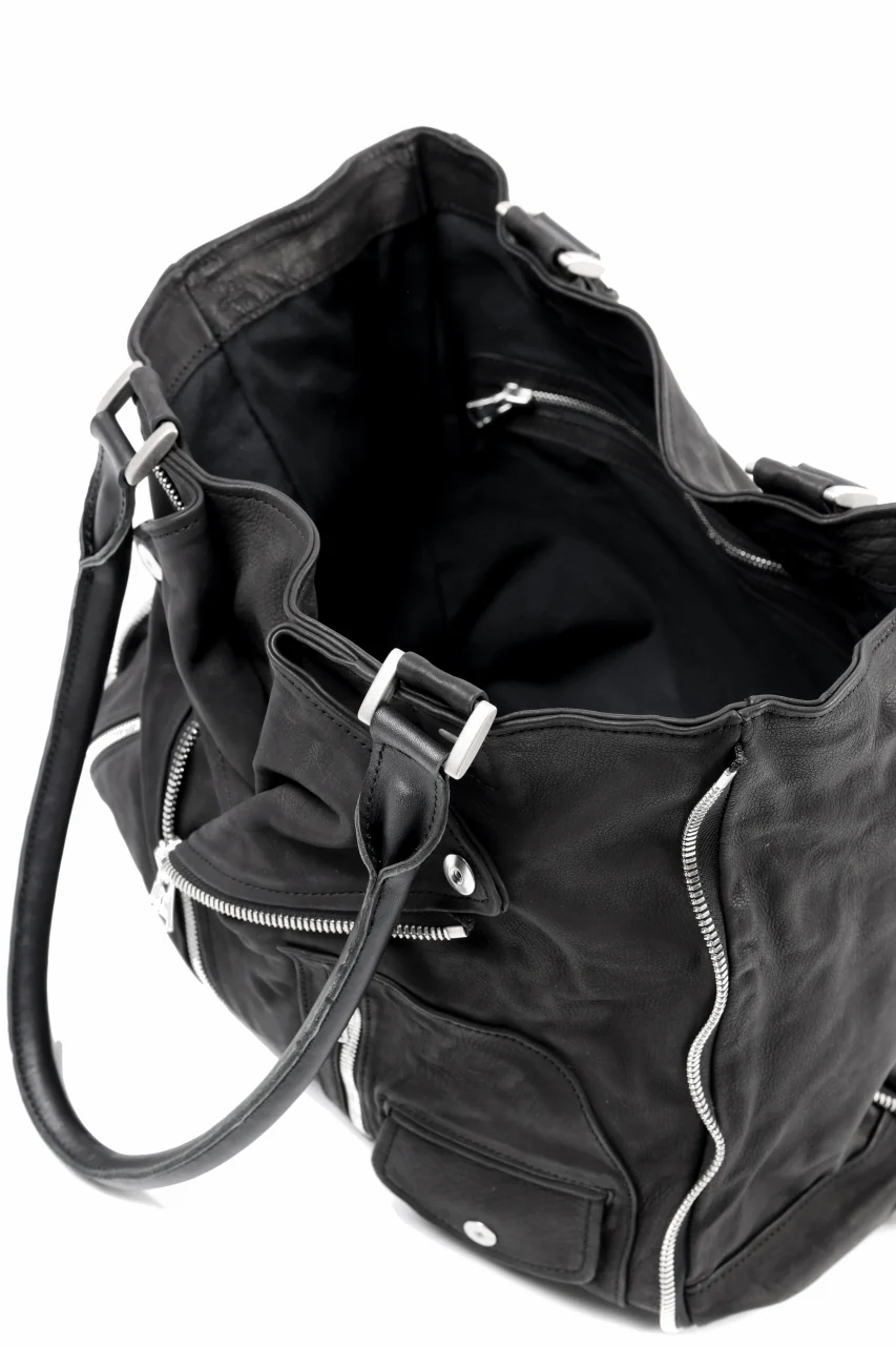 ISAMU KATAYAMA BACKLASH JAPAN CALF GARMENT-WASH RIDERS TOTE BAG (BLACK) - Image 12
