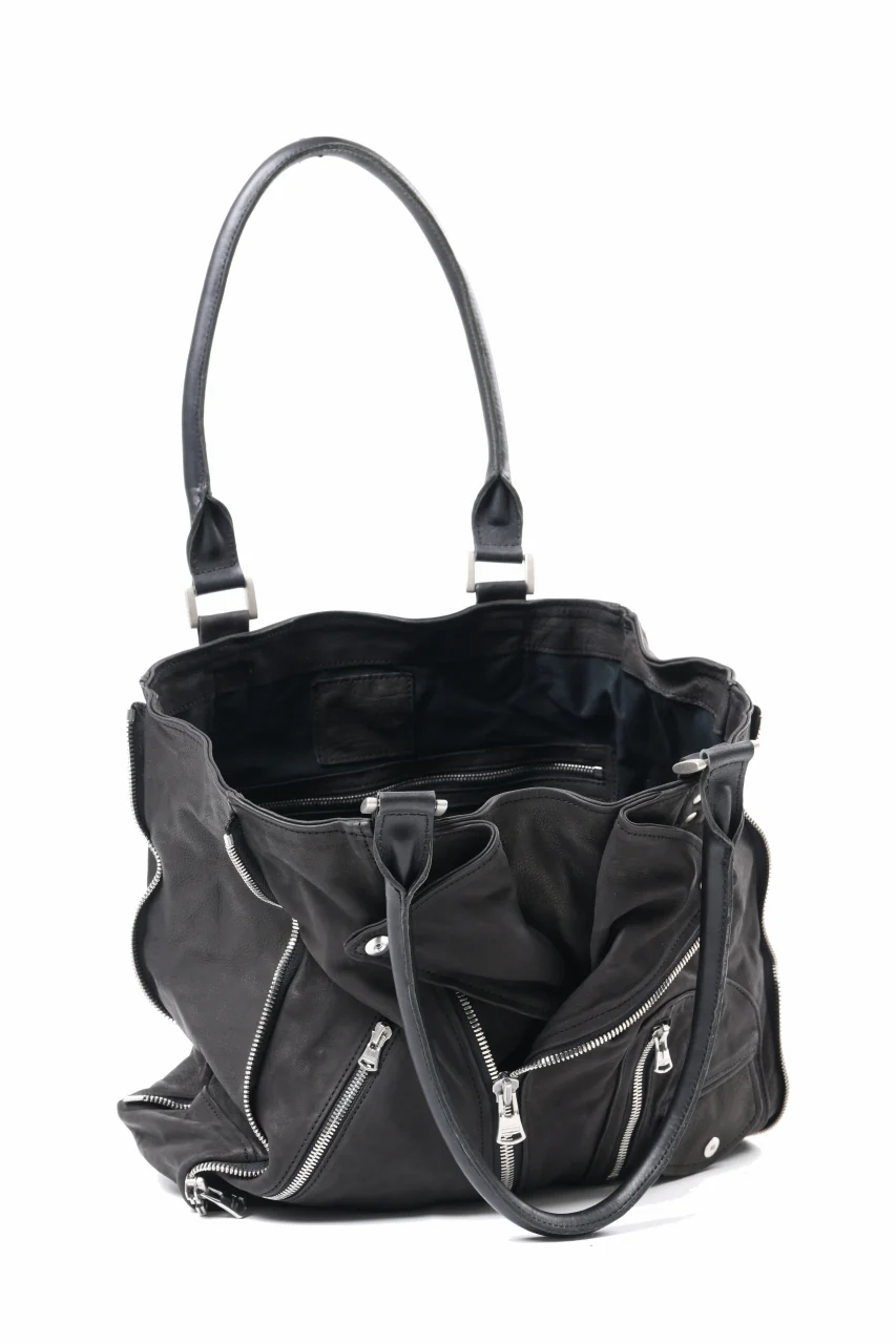 ISAMU KATAYAMA BACKLASH JAPAN CALF GARMENT-WASH RIDERS TOTE BAG (BLACK) - Image 13