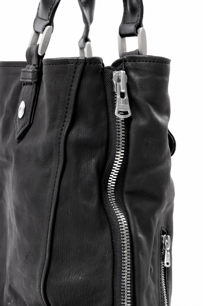ISAMU KATAYAMA BACKLASH JAPAN CALF GARMENT-WASH RIDERS TOTE BAG (BLACK) - Image 14