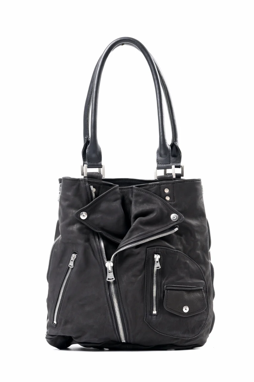 ISAMU KATAYAMA BACKLASH JAPAN CALF GARMENT-WASH RIDERS TOTE BAG (BLACK) - Image 16