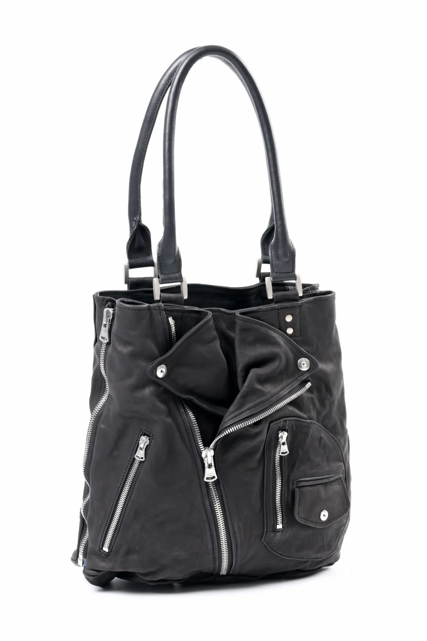 ISAMU KATAYAMA BACKLASH JAPAN CALF GARMENT-WASH RIDERS TOTE BAG (BLACK) - Image 17