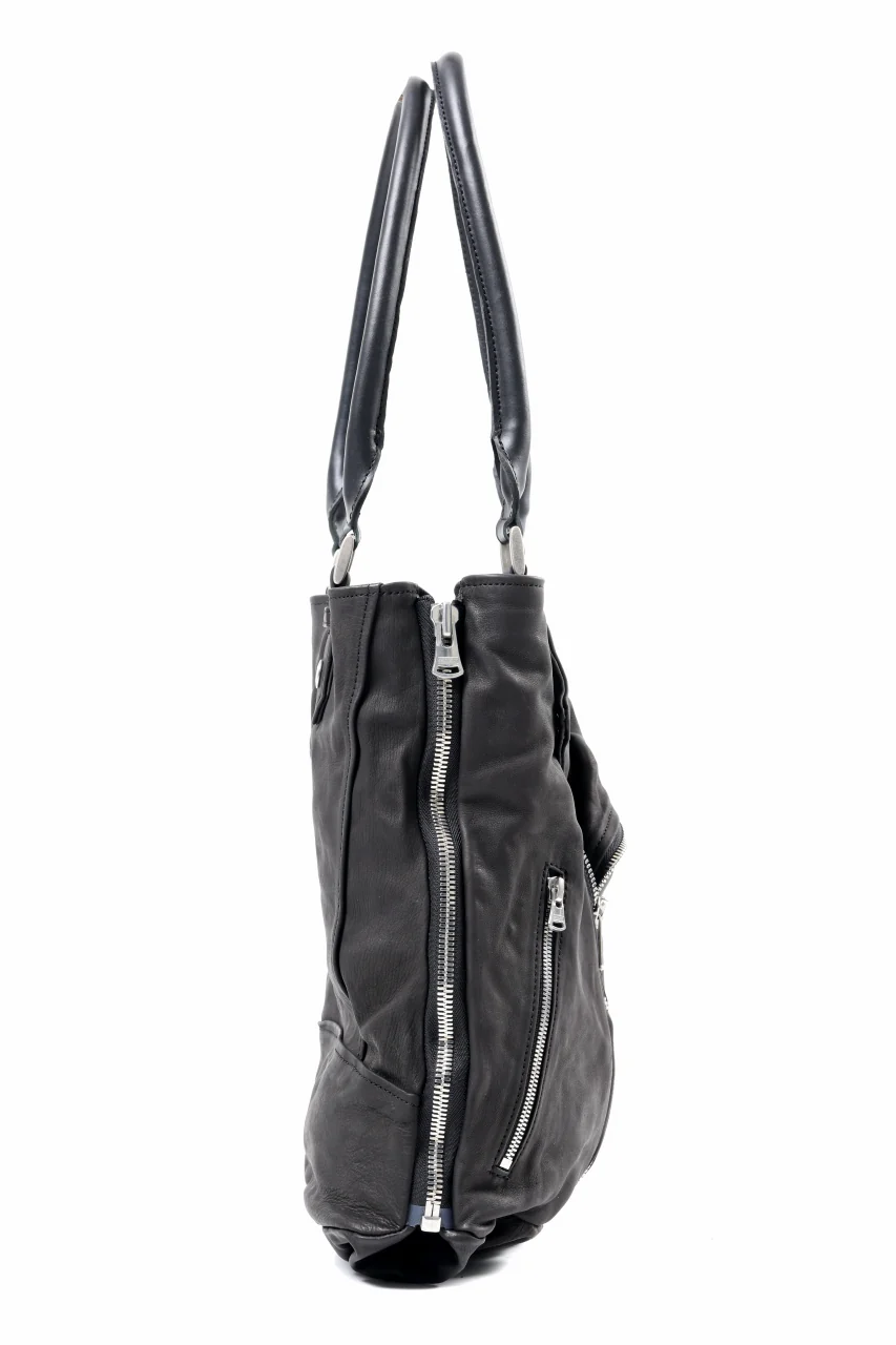 ISAMU KATAYAMA BACKLASH JAPAN CALF GARMENT-WASH RIDERS TOTE BAG (BLACK) - Image 18
