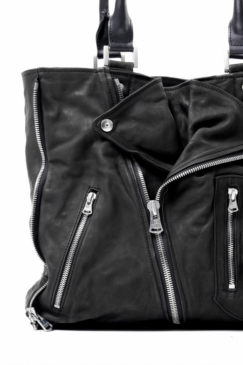 ISAMU KATAYAMA BACKLASH JAPAN CALF GARMENT-WASH RIDERS TOTE BAG (BLACK) - Image 6