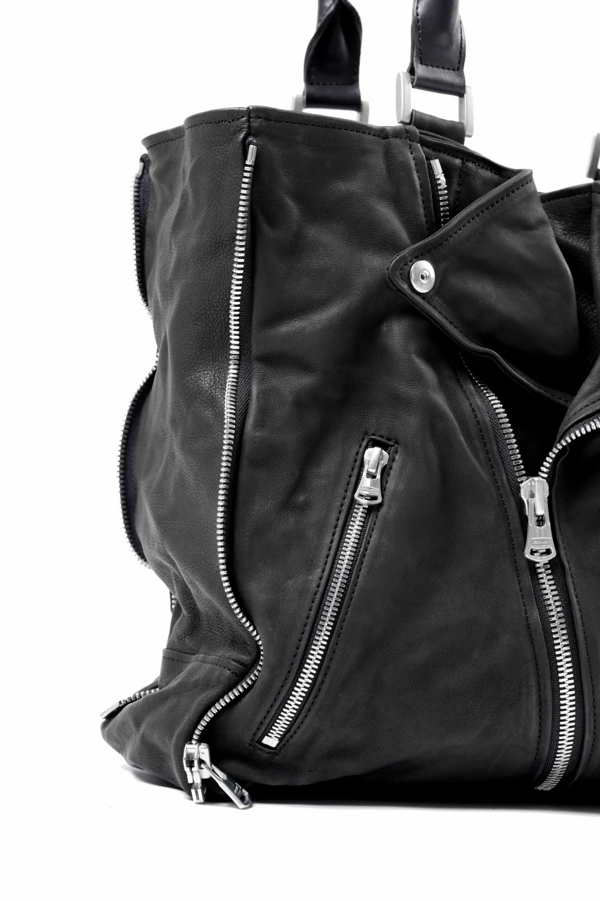 ISAMU KATAYAMA BACKLASH JAPAN CALF GARMENT-WASH RIDERS TOTE BAG (BLACK) - Image 8