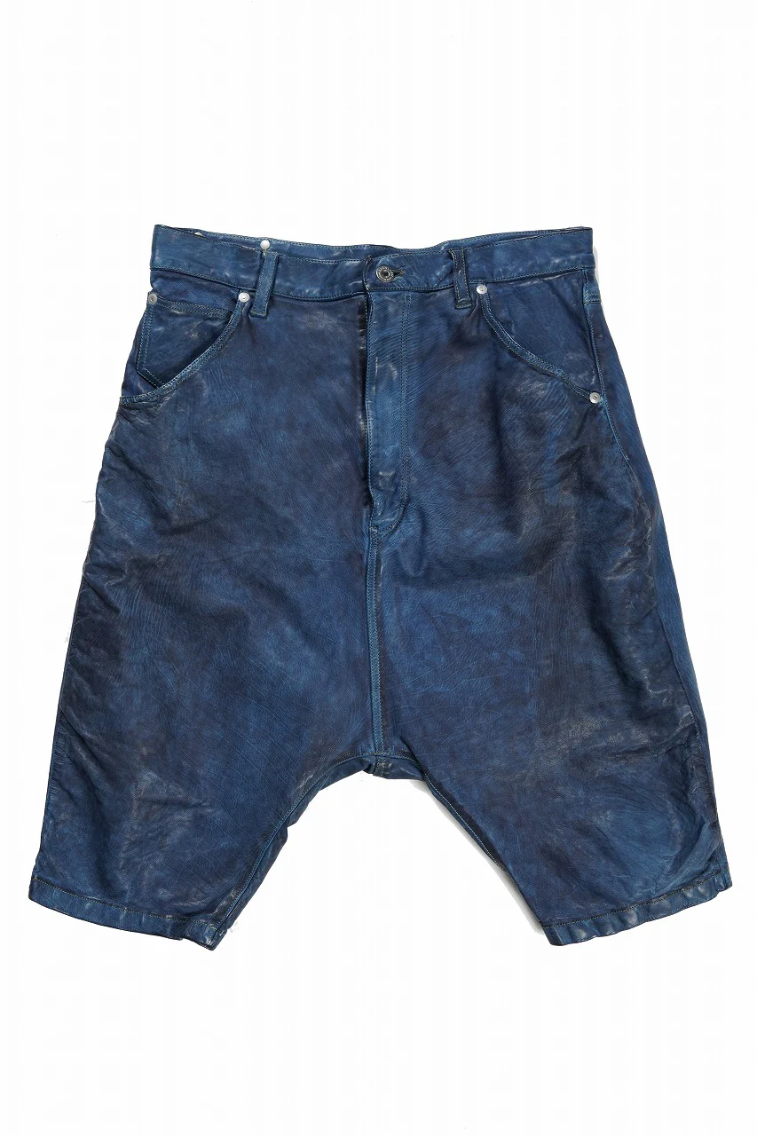 ISAMU KATAYAMA BACKLASH JAPAN CALF WET WHITE "GARMENT-INDIGO-DYED" SHORTS (INDIGO)