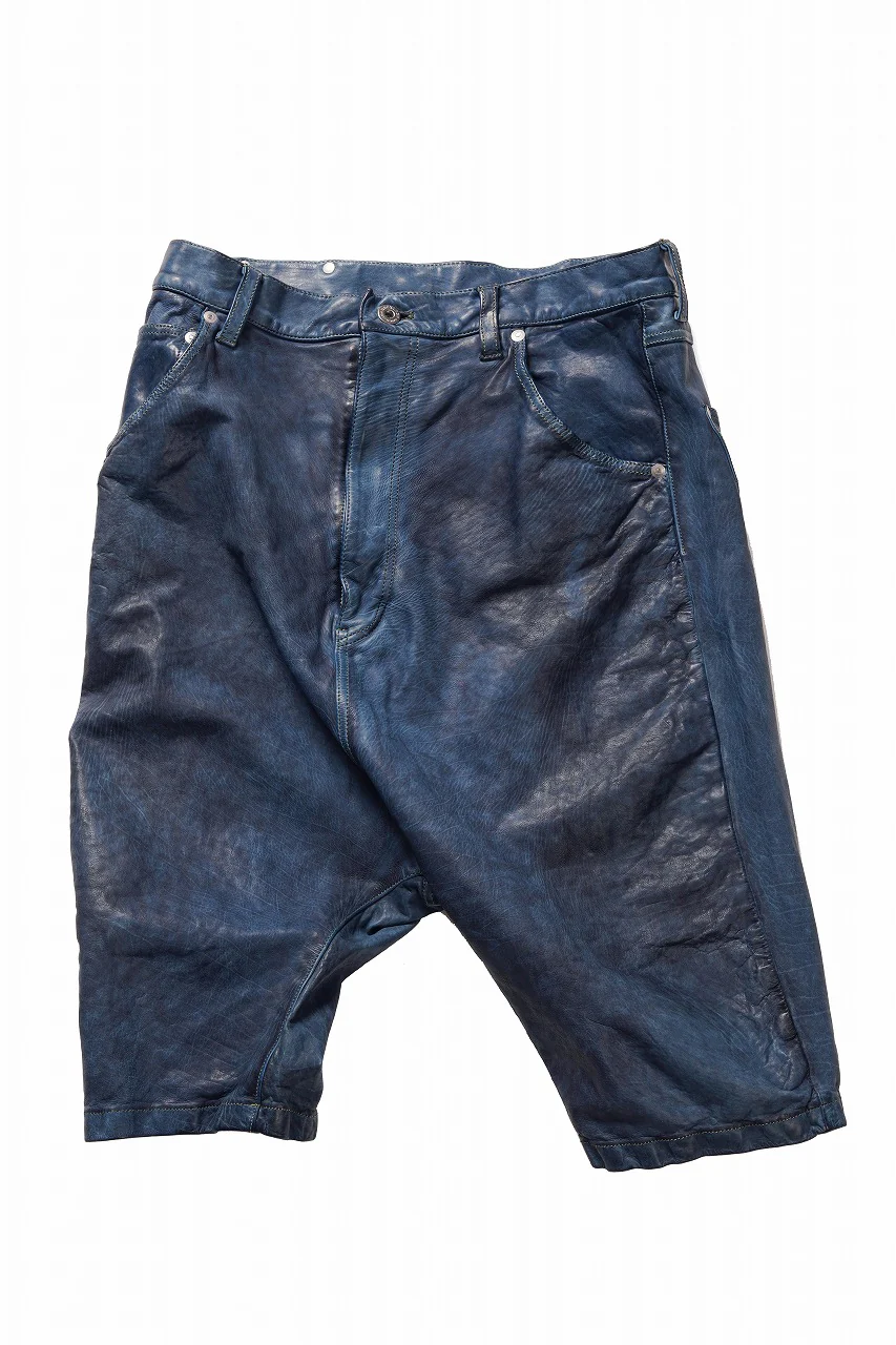 ISAMU KATAYAMA BACKLASH JAPAN CALF WET WHITE "GARMENT-INDIGO-DYED" SHORTS (INDIGO) - Image 2