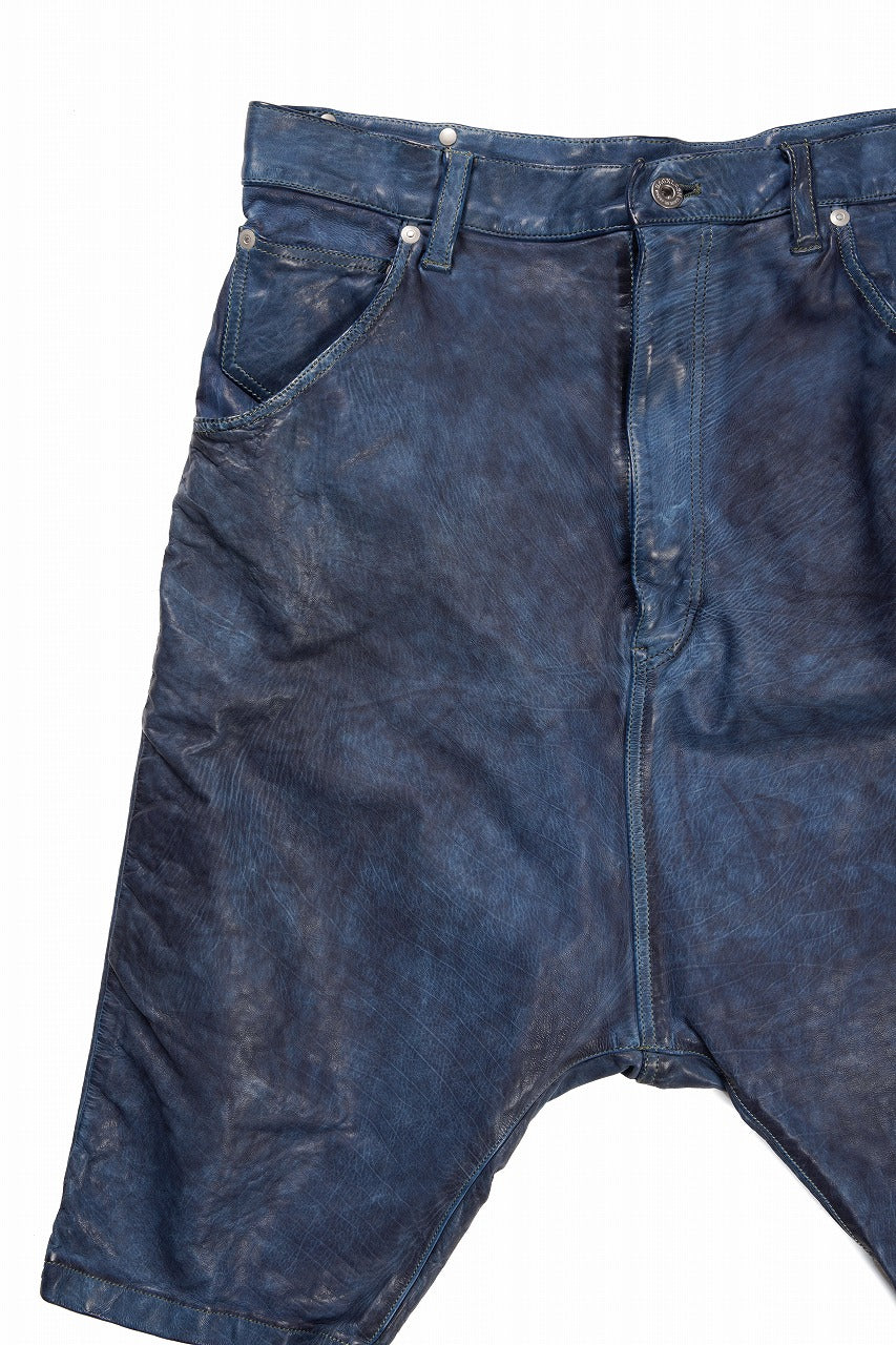 ISAMU KATAYAMA BACKLASH JAPAN CALF WET WHITE "GARMENT-INDIGO-DYED" SHORTS (INDIGO) - Image 3