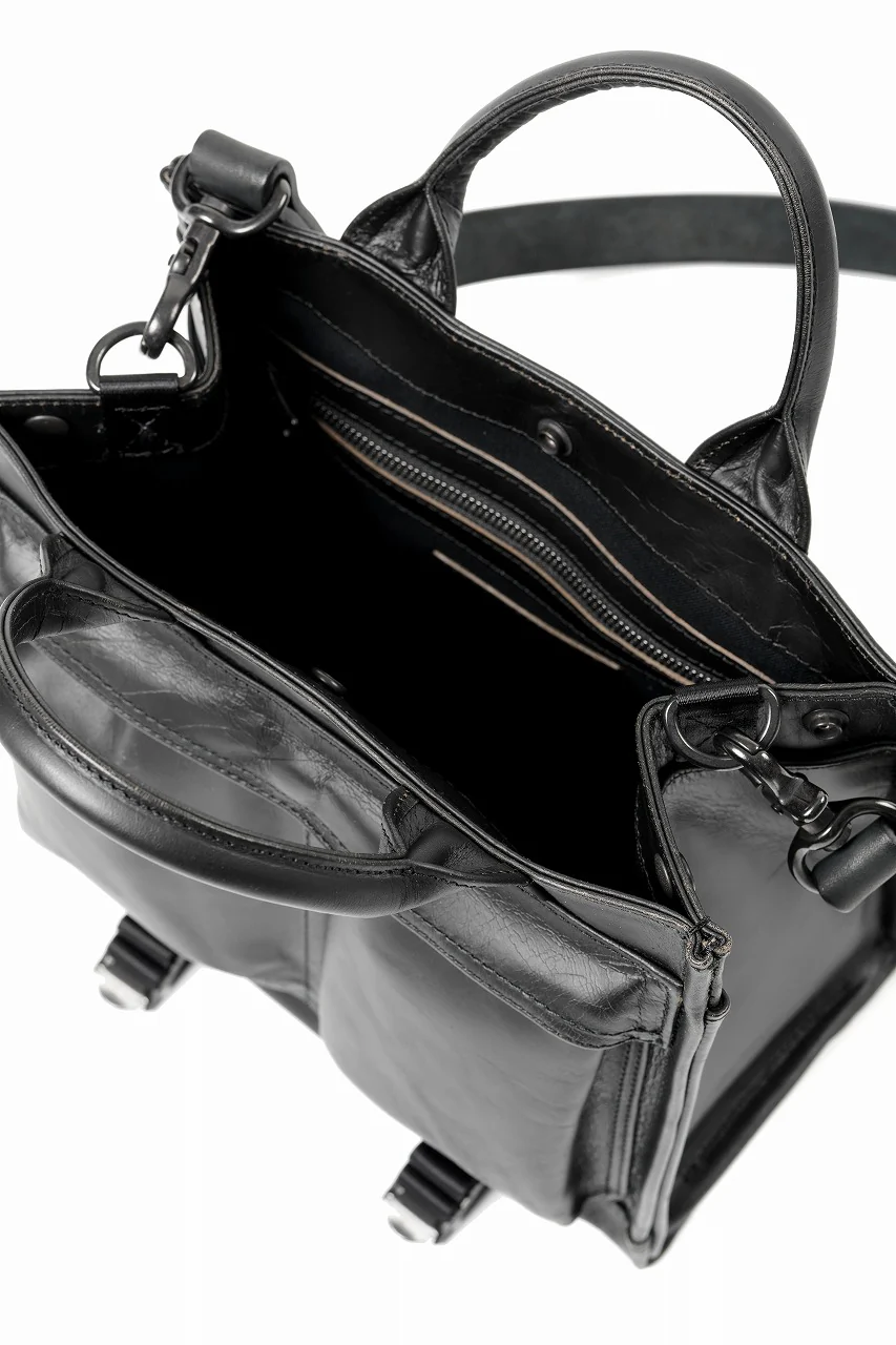 ISAMU KATAYAMA BACKLASH JAPAN HORSE CRACKING VINTAGE MINI-TOTE/SHOULDER BAG (BLACK) - Image 9