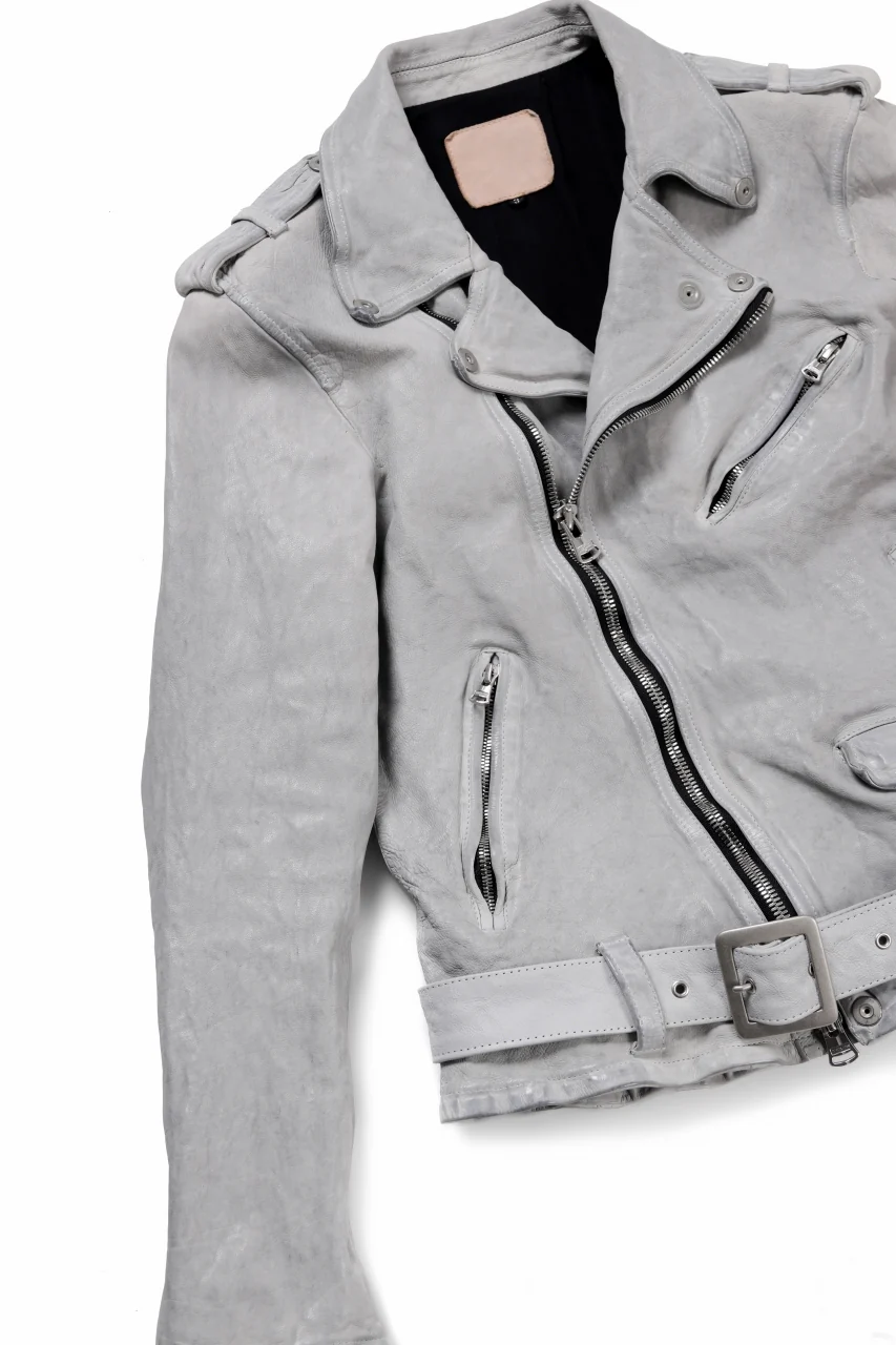 ISAMU KATAYAMA BACKLASH JP-CALF NATURAL DYED GARMENT-WASH DOUBLE RIDERS JACKET (WHITE) - Image 10