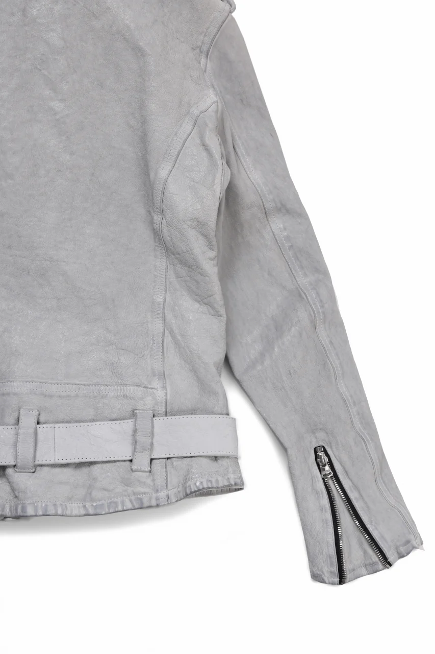ISAMU KATAYAMA BACKLASH JP-CALF NATURAL DYED GARMENT-WASH DOUBLE RIDERS JACKET (WHITE) - Image 11